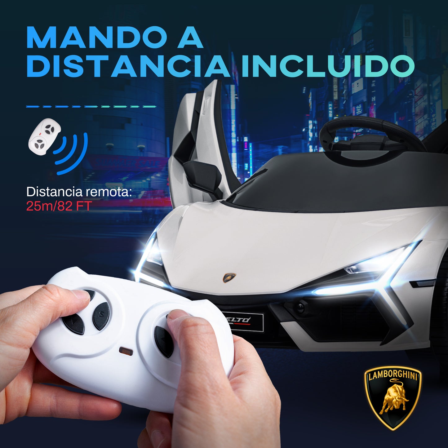 AIYAPLAY Coche Eléctrico para Niños de +3 Años Lamborghini Revuelto Carro Eléctrico Infantil con Batería 12V Mando a Distancia Faros LED Bocina Música MP3 USB y Ruedas Auxiliares Blanco