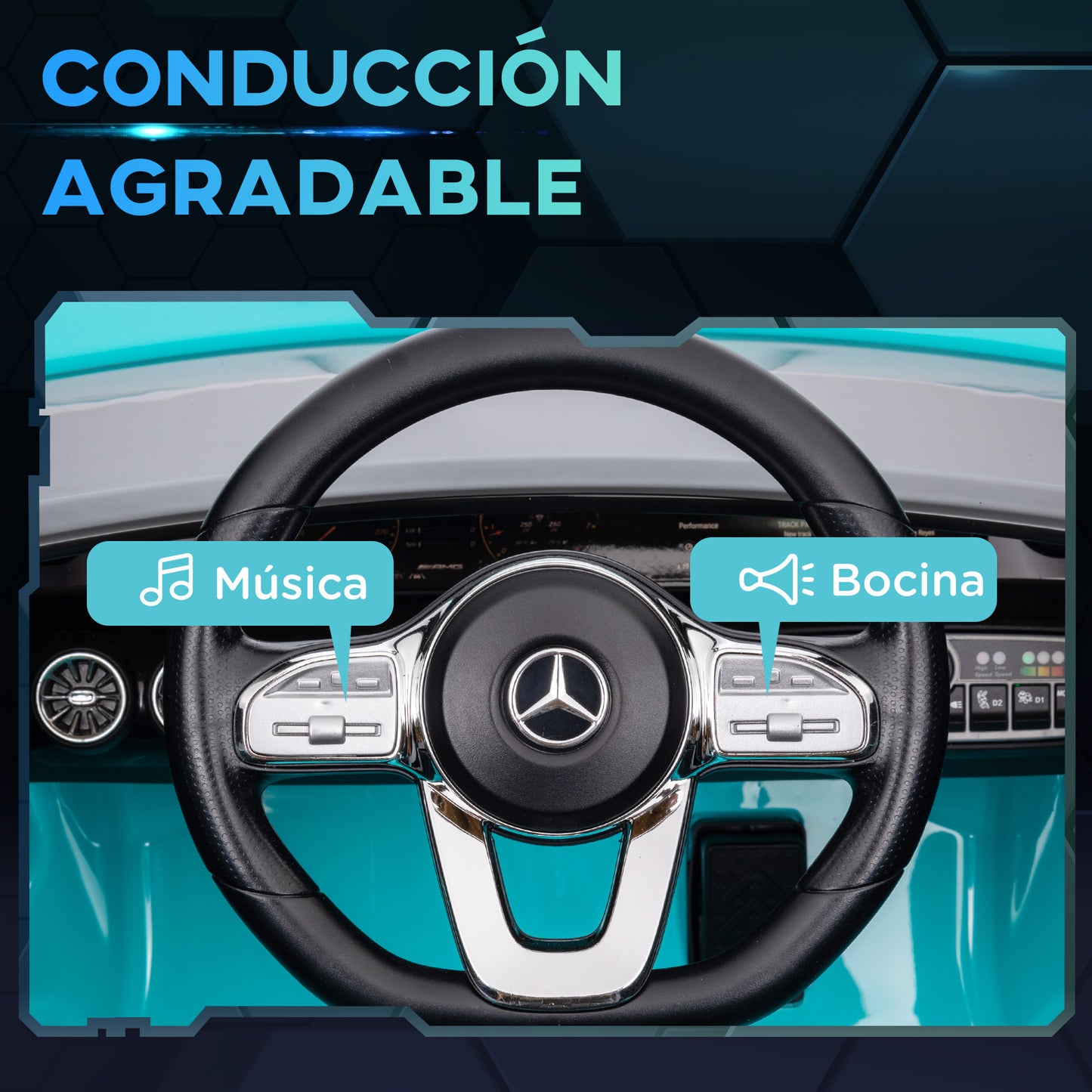 AIYAPLAY Coche Eléctrico para Niños de +3 Años Mercedes-AMG CLA 45 Coche Eléctrico con Batería 12V Velocidad 3-5 km/h Mando a Distancia Faros LED Bocina y Música 110x61x45 cm Azul Claro