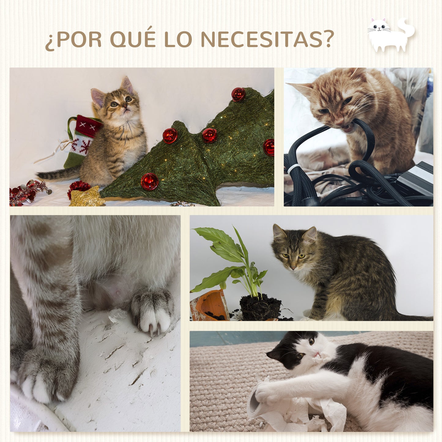 PawHut Juego de Estanterías para Gatos de 4 Piezas Rascador de Pared para Gatos con 3 Postes de Sisal Hamaca y 1 Plataforma para Saltar de 3 Niveles Gris