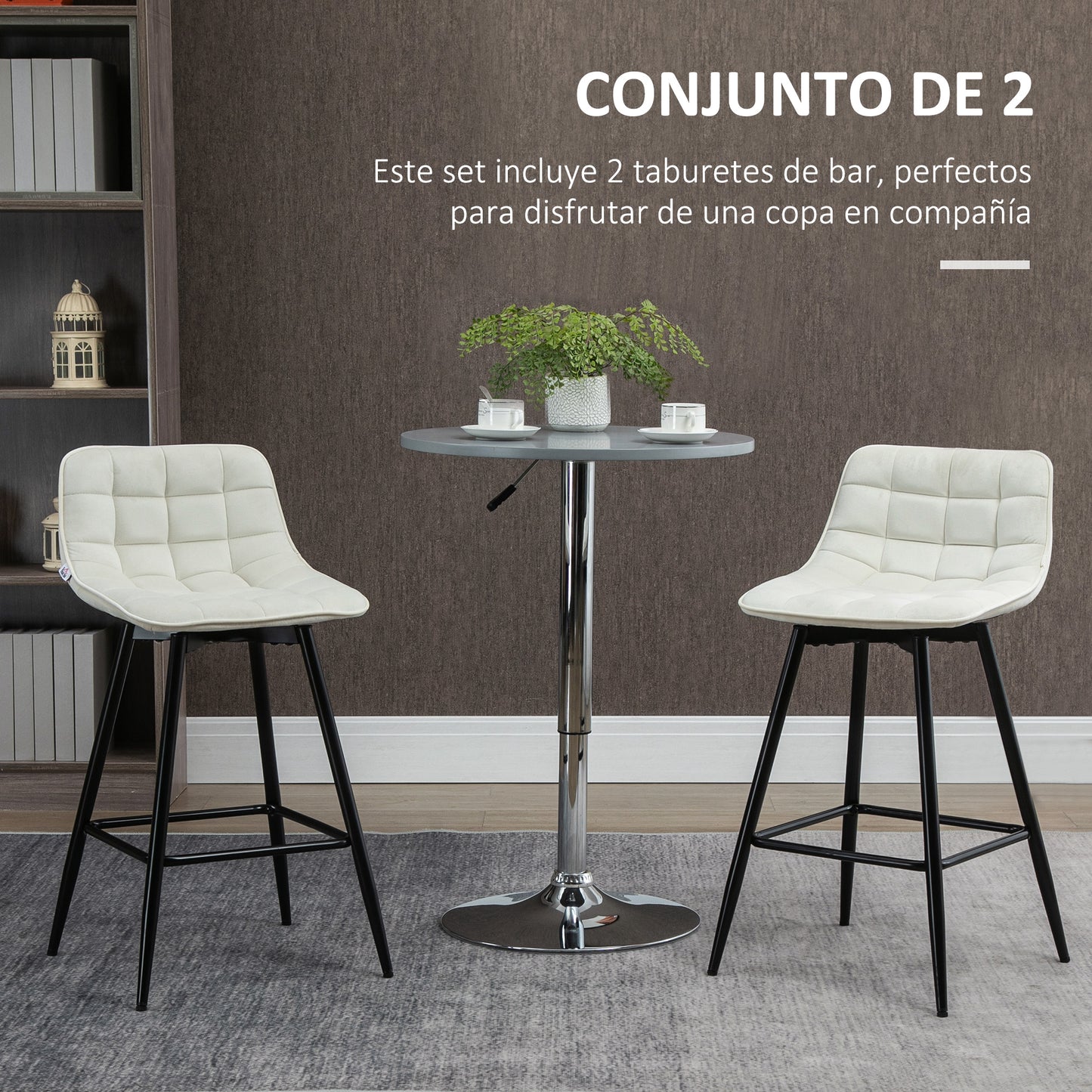 HOMCOM Conjunto de 2 Taburetes Altos de Cocina Sillas Altas de Cocina con Respaldo y Reposapiés Carga 120 kg para Bar Salón Comedor Crema