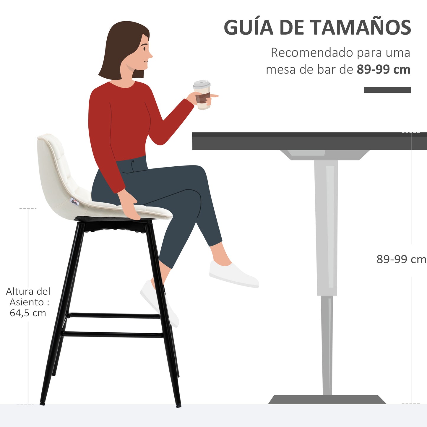 HOMCOM Conjunto de 2 Taburetes Altos de Cocina Sillas Altas de Cocina con Respaldo y Reposapiés Carga 120 kg para Bar Salón Comedor Crema