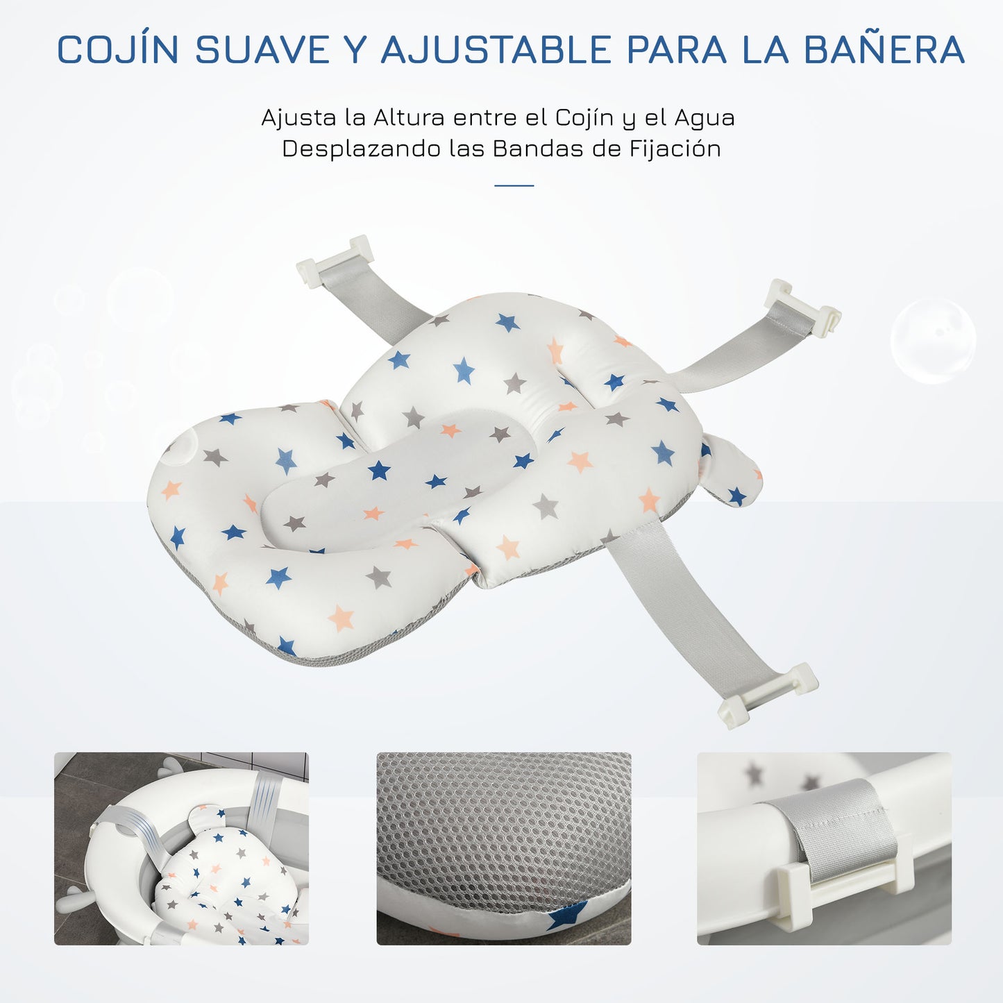 HOMCOM Bañera Plegable para Bebé Recién Nacido hasta 3 Años 81,5x50,5x23,5 cm con Tapón Termosensible Cojín y Almohadillas Antideslizantes Gris