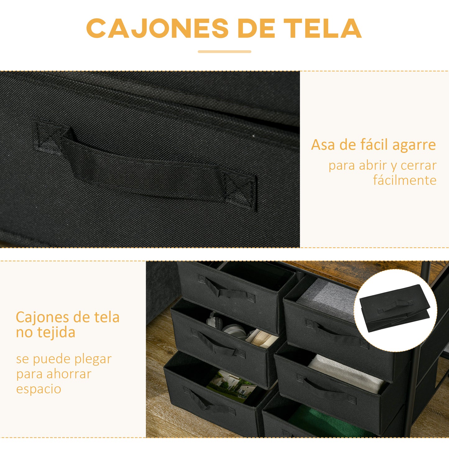 HOMCOM Perchero para Ropa con Ruedas Perchero Recibidor con 6 Cajones de Tela Barra para Colgar para Pasillo Dormitorio Sala de Estar 63,5x40x172,5 cm Marrón Rústico