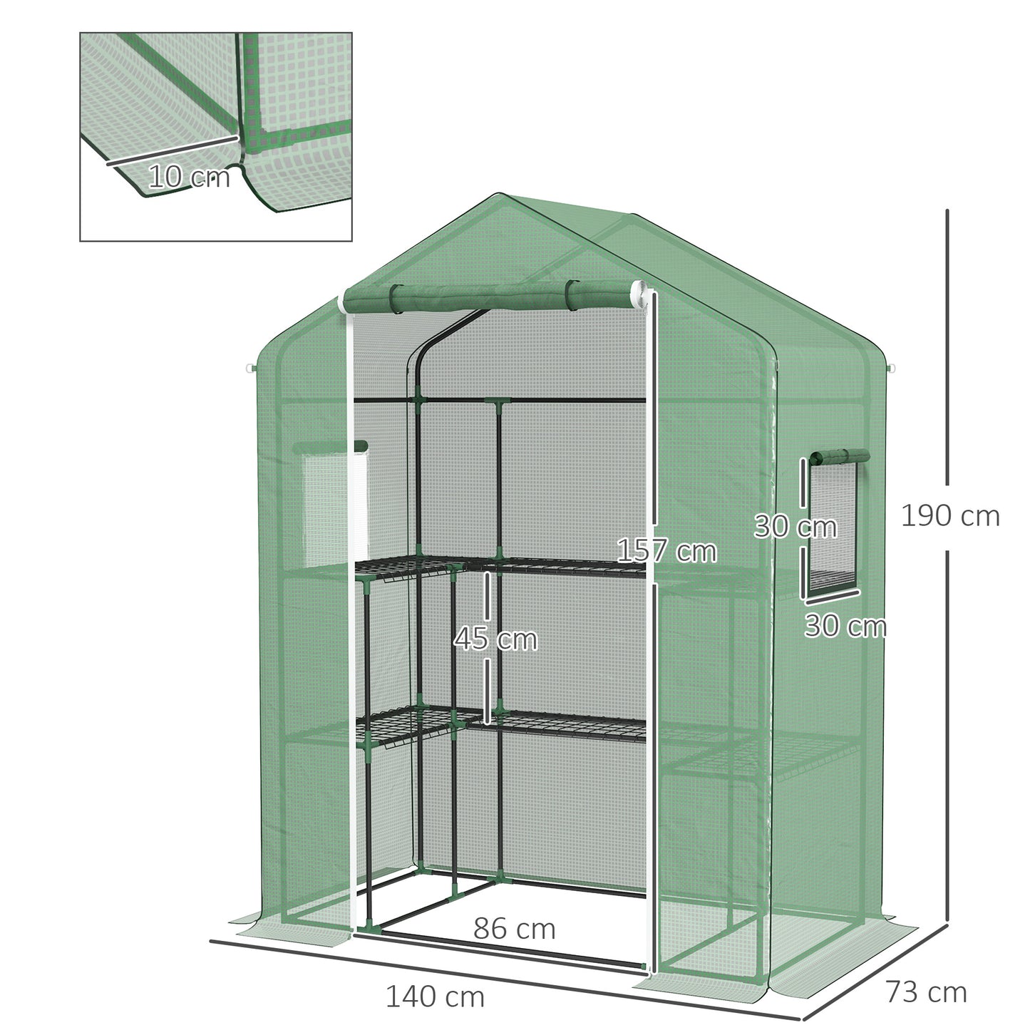 Outsunny Invernadero de Exterior Invernadero de Jardín con 1 Puerta Enrollable 2 Ventanas y Estantes de 2 Niveles en Forma de U Invernadero para Cultivo de Plantas en Terraza Patio 140x73x190 cm Verde