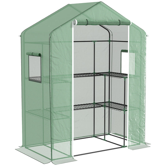 Outsunny Invernadero para Jardín Invernadero con 1 Puerta 2 Ventanas y Estantes de 2 Niveles en Forma de U para Cultivo de Plantas en Terraza Patio 140x73x190 cm Verde