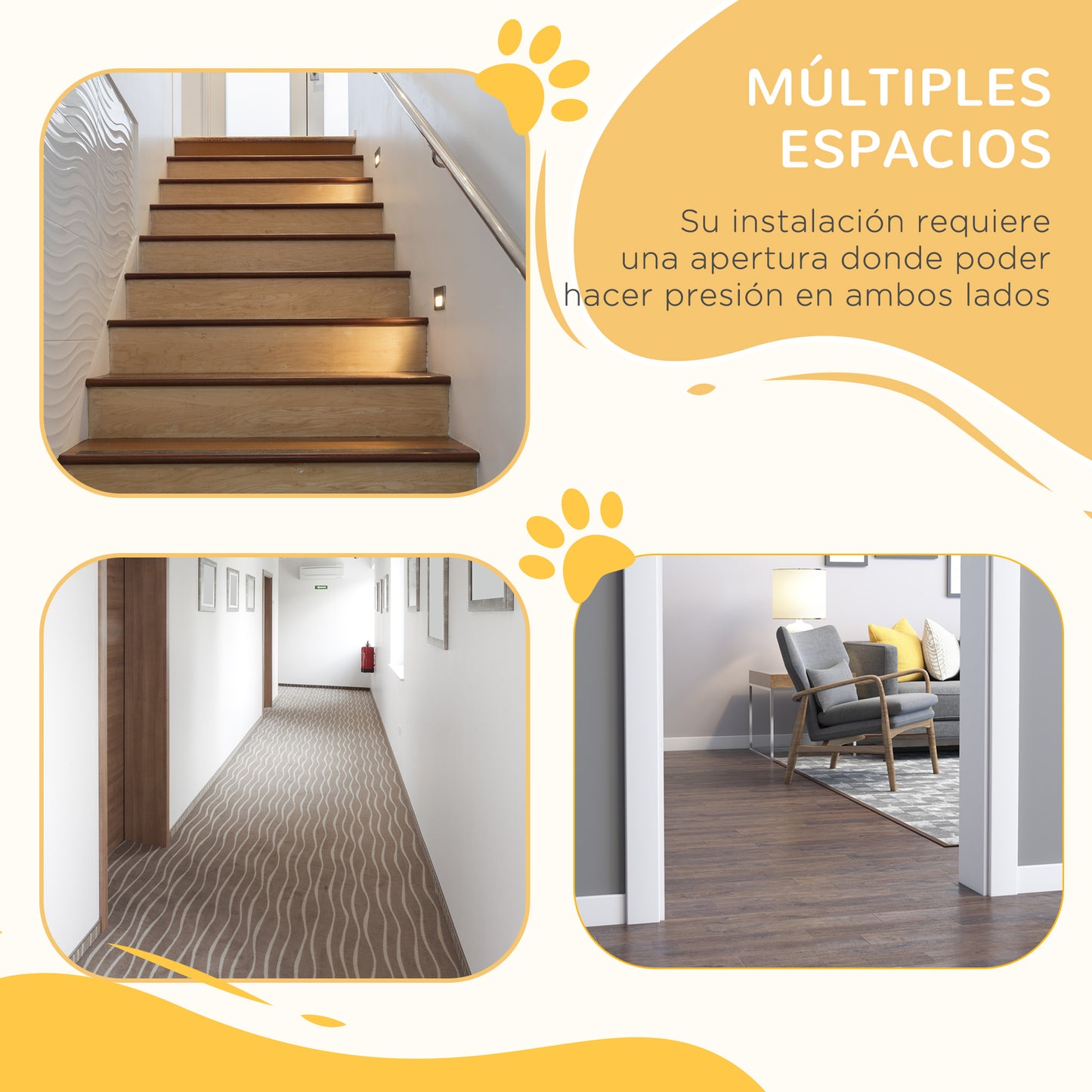 PawHut Barrera de Seguridad Metálica Puerta para Perros con Longitud Ajustable Sistema de Cierre Automático para Escaleras Pasillos 74-97,5x76,2 cm Blanco