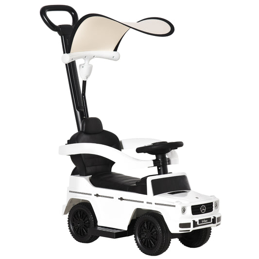 HOMCOM Coche Correpasillos para Niños +12 Meses Mercedes G350 Empujador Andador con Bocina Capota Extraíble Respaldo y Barandilla 85,5x40,5x95 cm Blanco