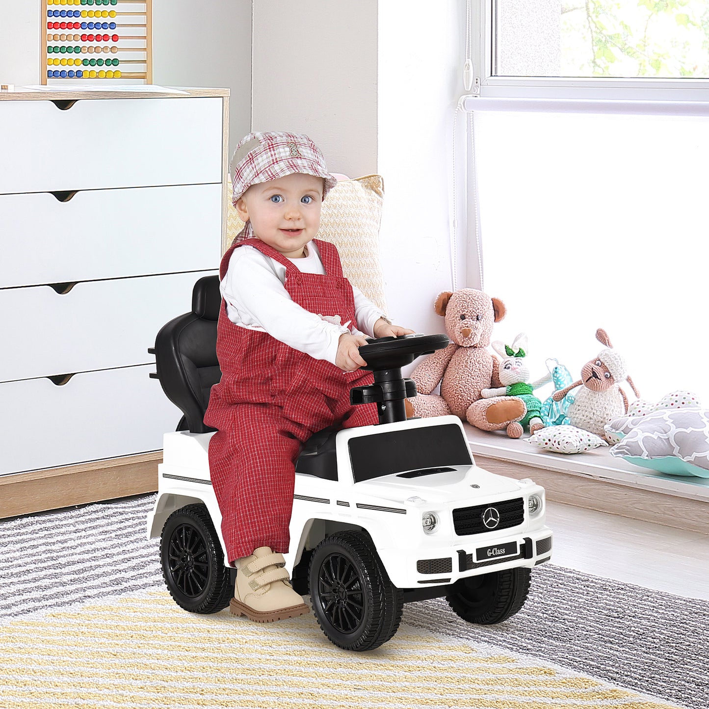 HOMCOM Correpasillos para Niños con Licencia Mercedes G350 Coche Correpasillos para Niños de 1-3 Años con Bocina Capota Extraíble y Barandilla Carga 25 kg 85,5x40,5x95 cm Blanco