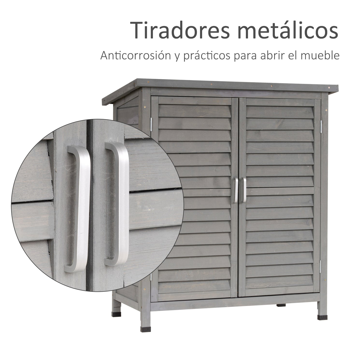 Outsunny Cobertizo de Almacenamiento de Madera para Jardín con 2 Estantes Interiores 2 puertas y Techo Inclinado para Exterior Terreza 87x46,5x96,5 cm Gris