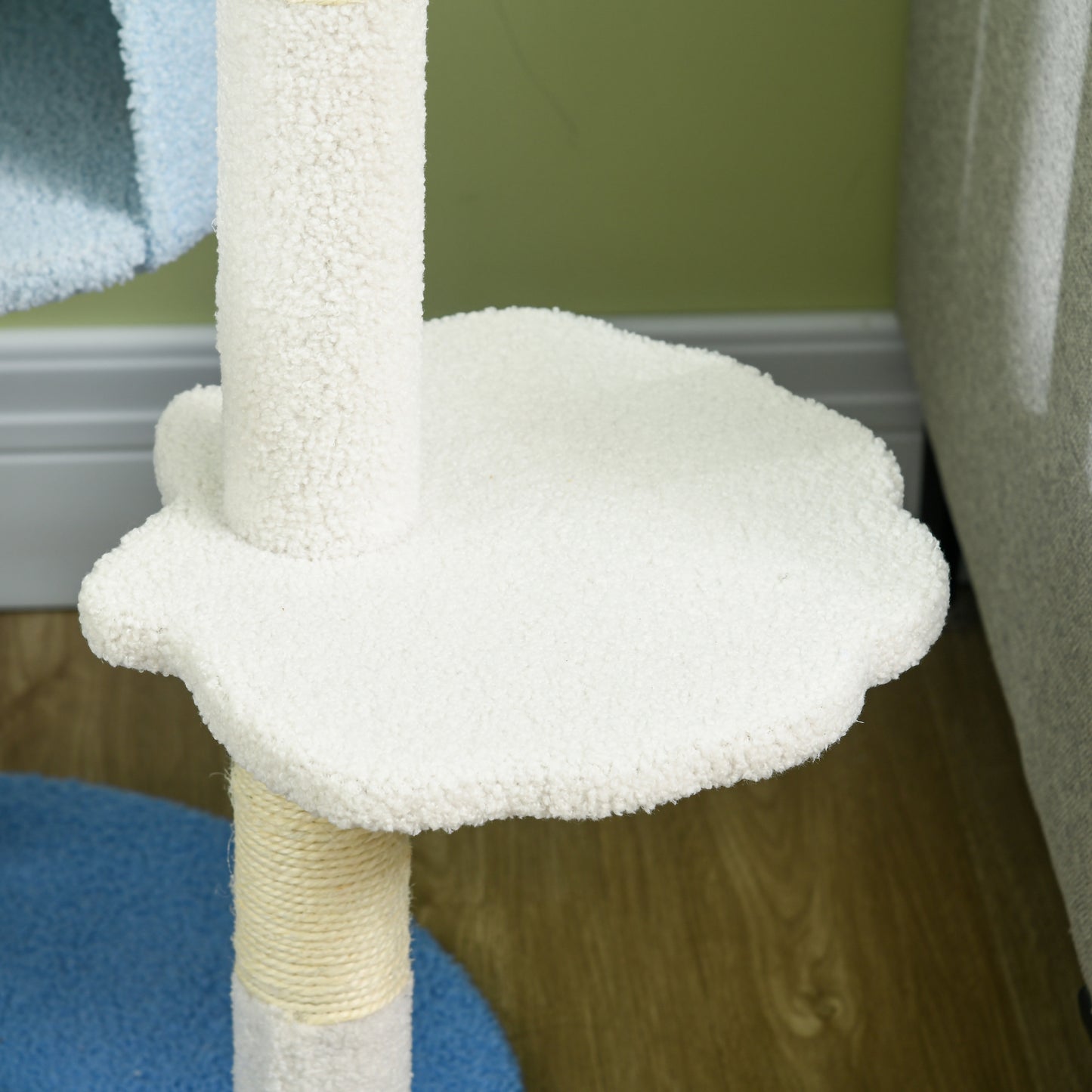 PawHut Árbol Rascador para Gatos Grandes de 155 cm Torre para Gatos de Interior con Postes de Sisal Cueva Cama Hamaca y Bola de Juguete Ø54,5x155 cm Blanco y Azul