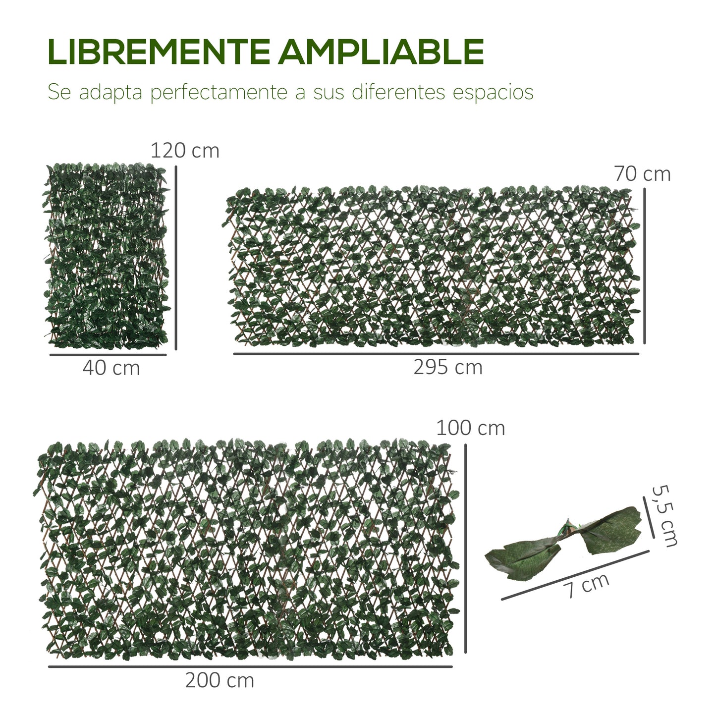 Outsunny Valla de Enrejado Expansible de 2 Piezas con Hojas Artificial 295x70 cm Celosía Extensible de Mimbre Pantalla de Privacidad para Jardín Verde