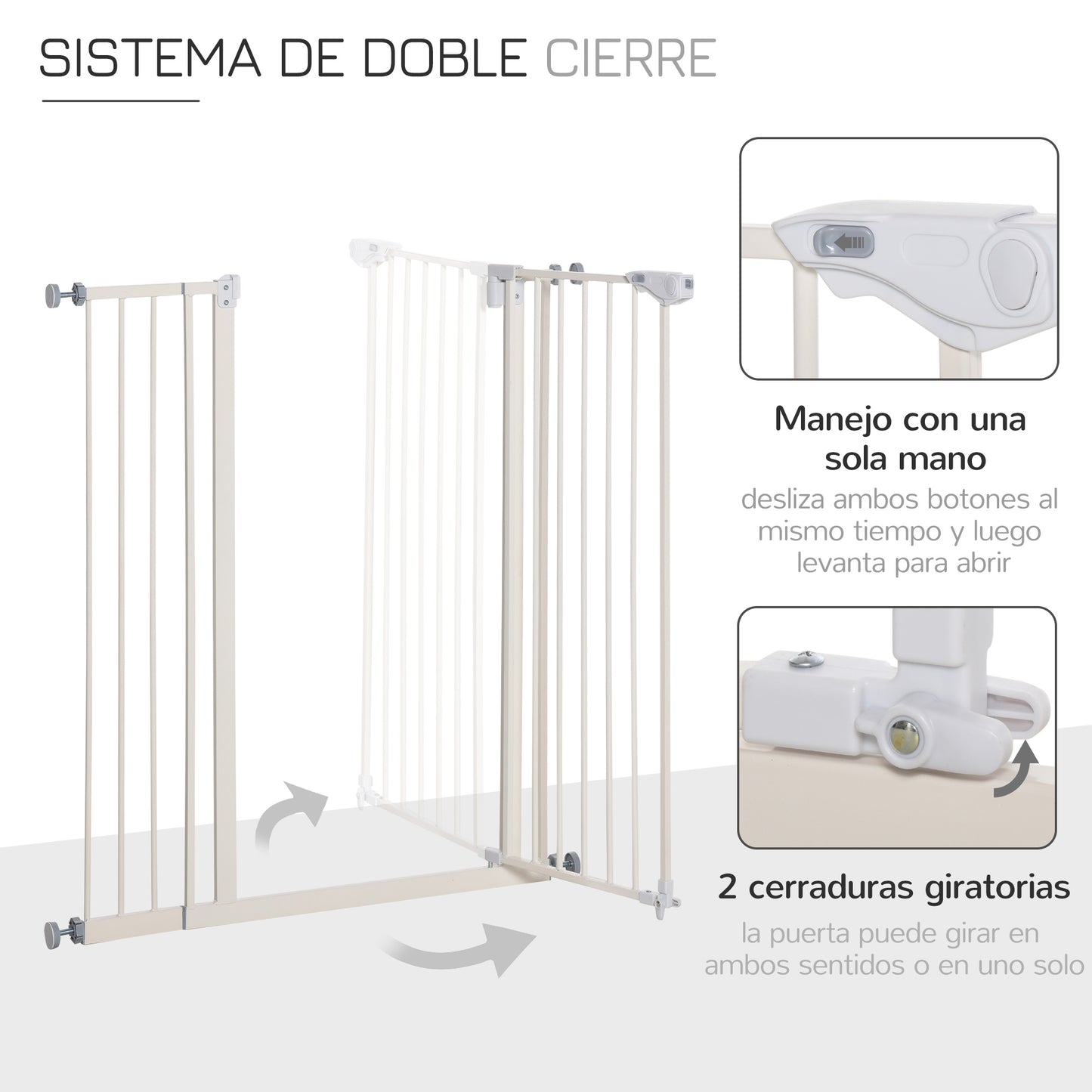 PawHut Barrera de Seguridad para Puertas y Escaleras Barrera para Perros Mascotas con Cierre Automático Extensión 17,5 cm Montaje sin Agujeros Metal 74-80/91,5-97,5x104,1 cm Blanco