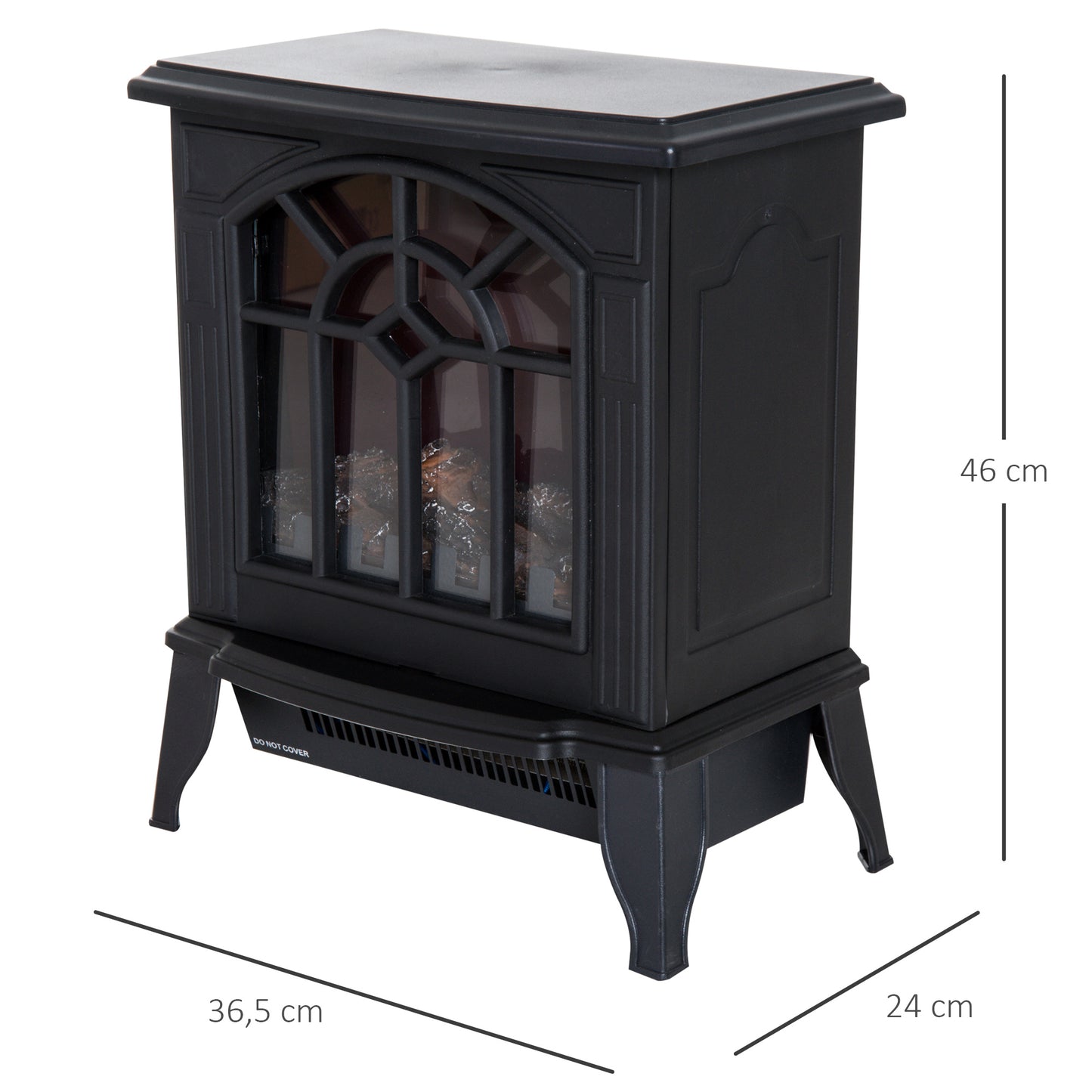 HOMCOM Chimenea Eléctrica 1000 W/2000 W Chimenea Decorativa con Temperatura Ajustable LED Llamas y Protección Sobrecalentamiento para 15-20 ㎡ 36,5x24x46 cm Negro