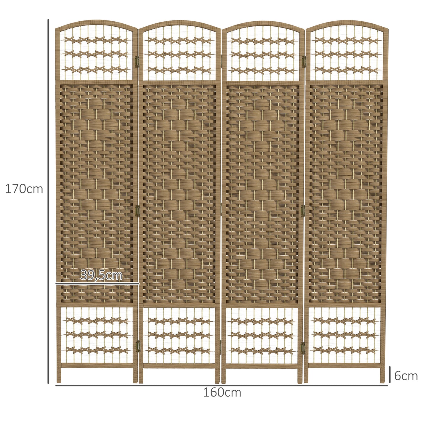 HOMCOM Biombo Separador de Ambientes 160x170 cm Divisor de Habitación Plegable de Cuerda de Papel y Marco de Madera Decoración para Dormitorio Salón Natural