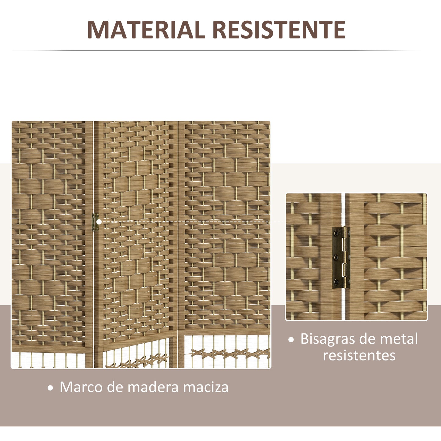 HOMCOM Biombo Separador de Ambientes 160x170 cm Divisor de Habitación Plegable de Cuerda de Papel y Marco de Madera Decoración para Dormitorio Salón Natural