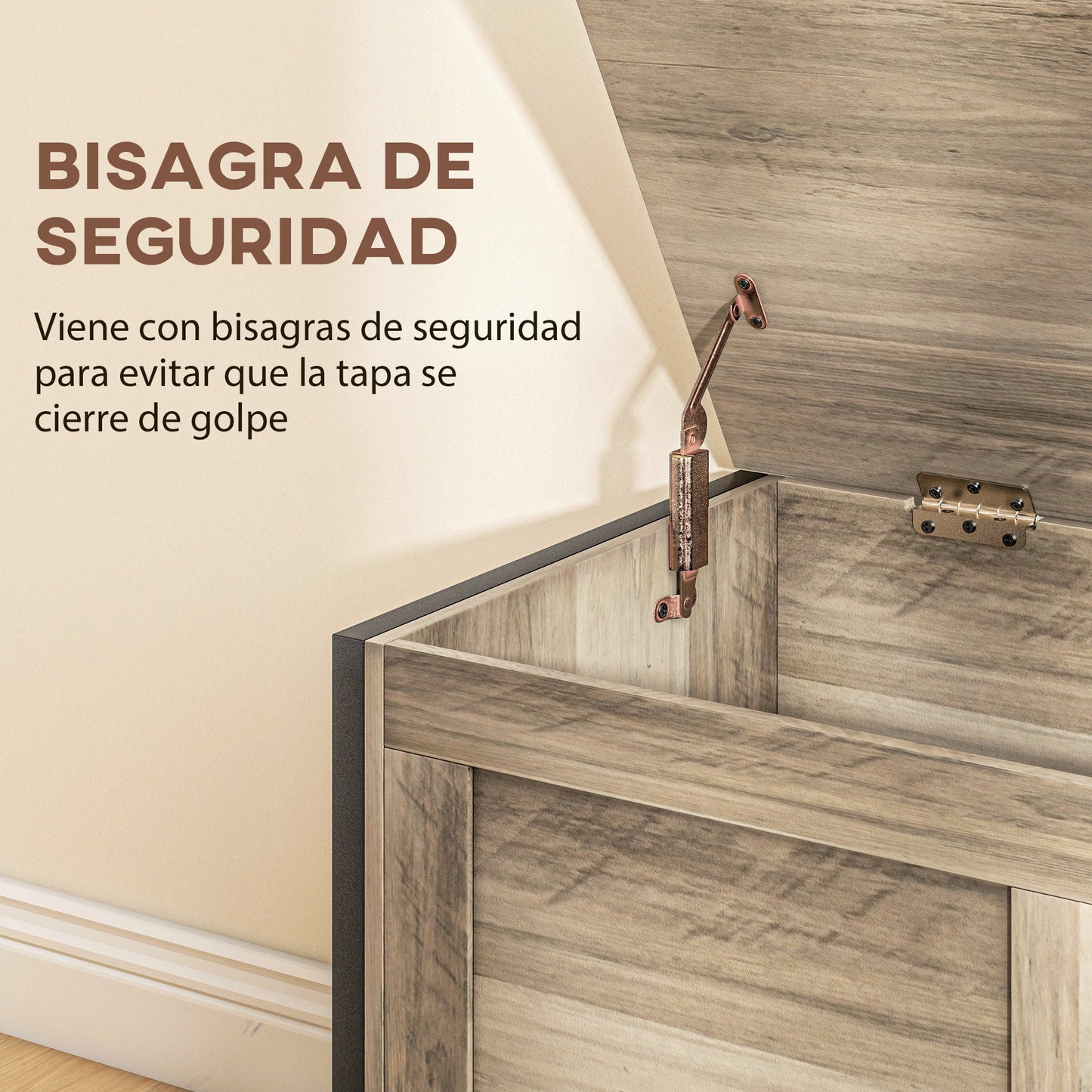 HOMCOM Baúl de Almacenaje para Dormitorio 95 L Puff de Almacenaje con Tapa Banco de Almacenaje Versátil con Bisagra de Seguridad para Pasillo Salón 80x40x49 cm Marrón Grisáceo