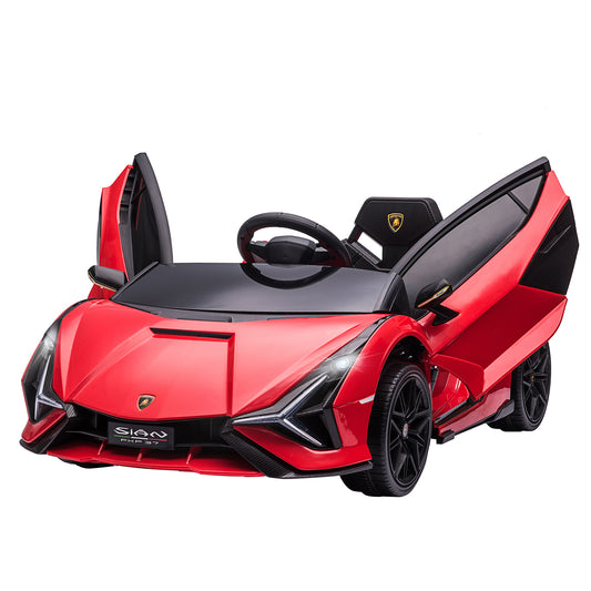 HOMCOM Coche Eléctrico Lamborghini SIAN 12V para Niños de +3 Años con Mando a Distancia Apertura de Puerta Música MP3 USB y Faros 3-5 km/h 108x62x40 cm Rojo