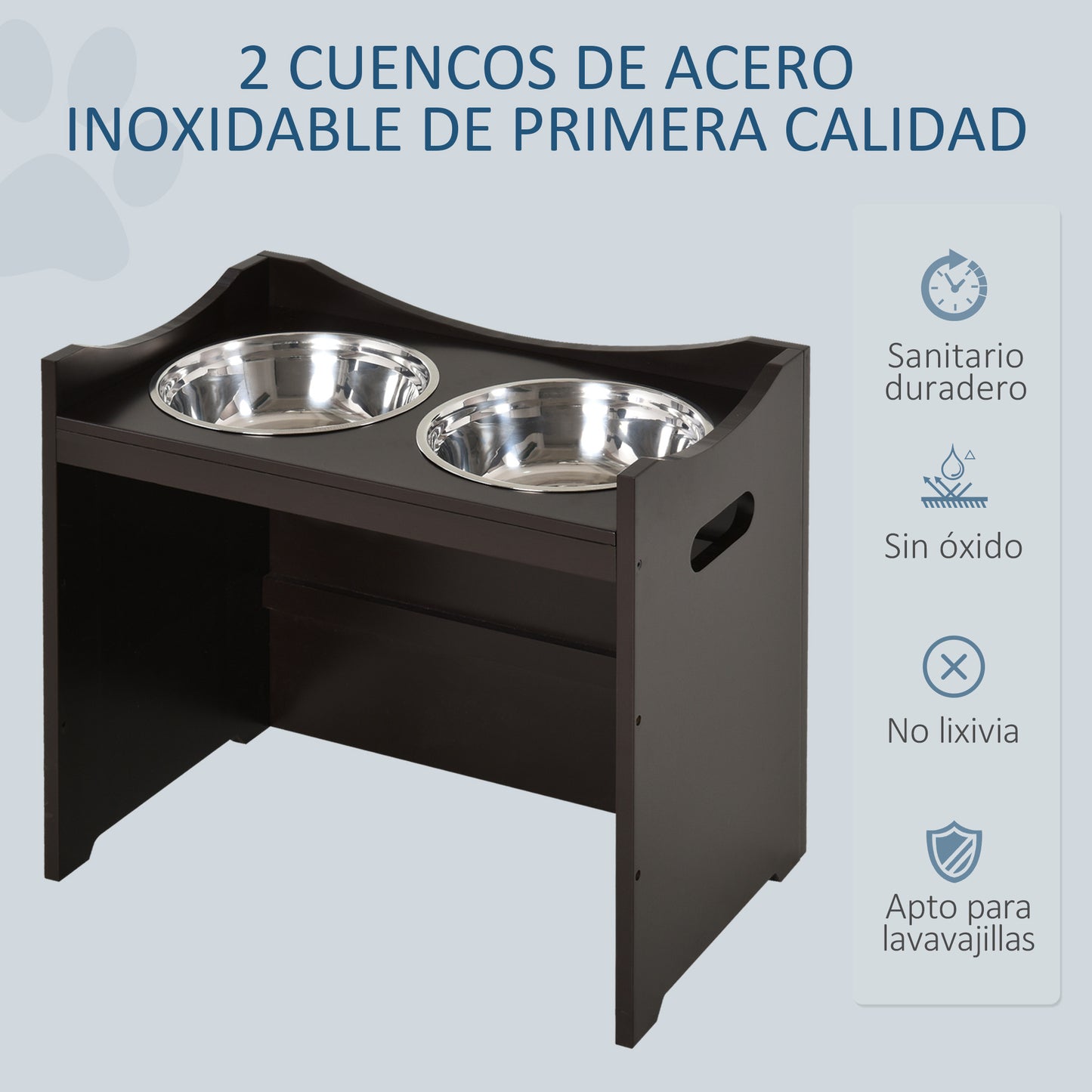 PawHut Comedero para Perros Elevado Cuencos para Perros con 2 Tazones de Acero Inoxidable y Altura Ajustable 54x31,5x47 cm Café