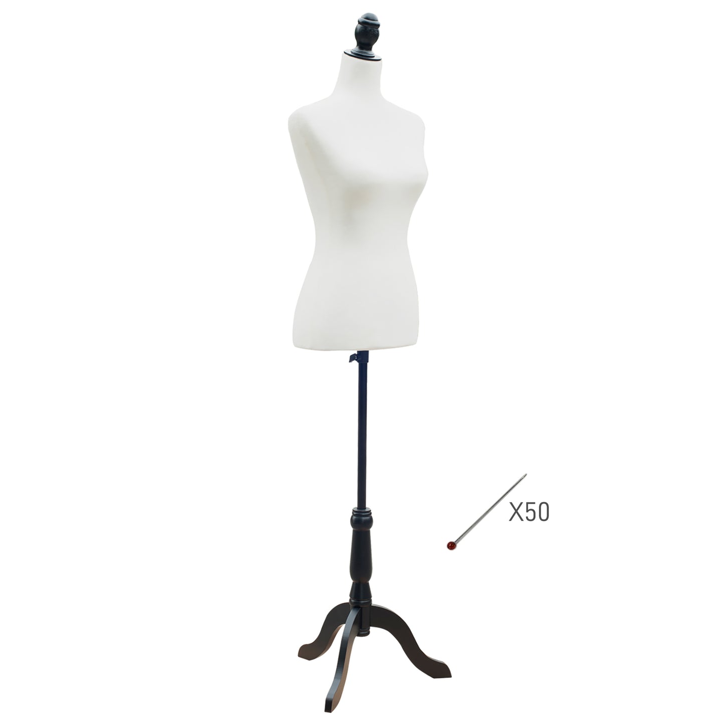 HOMCOM Maniquí de Costura Maniquí Mujer Ajustable a 130-168 cm con Trípode de Madera 50 Alfileres de Colores para Fotografía de Moda Exposición de Prendas Blanco