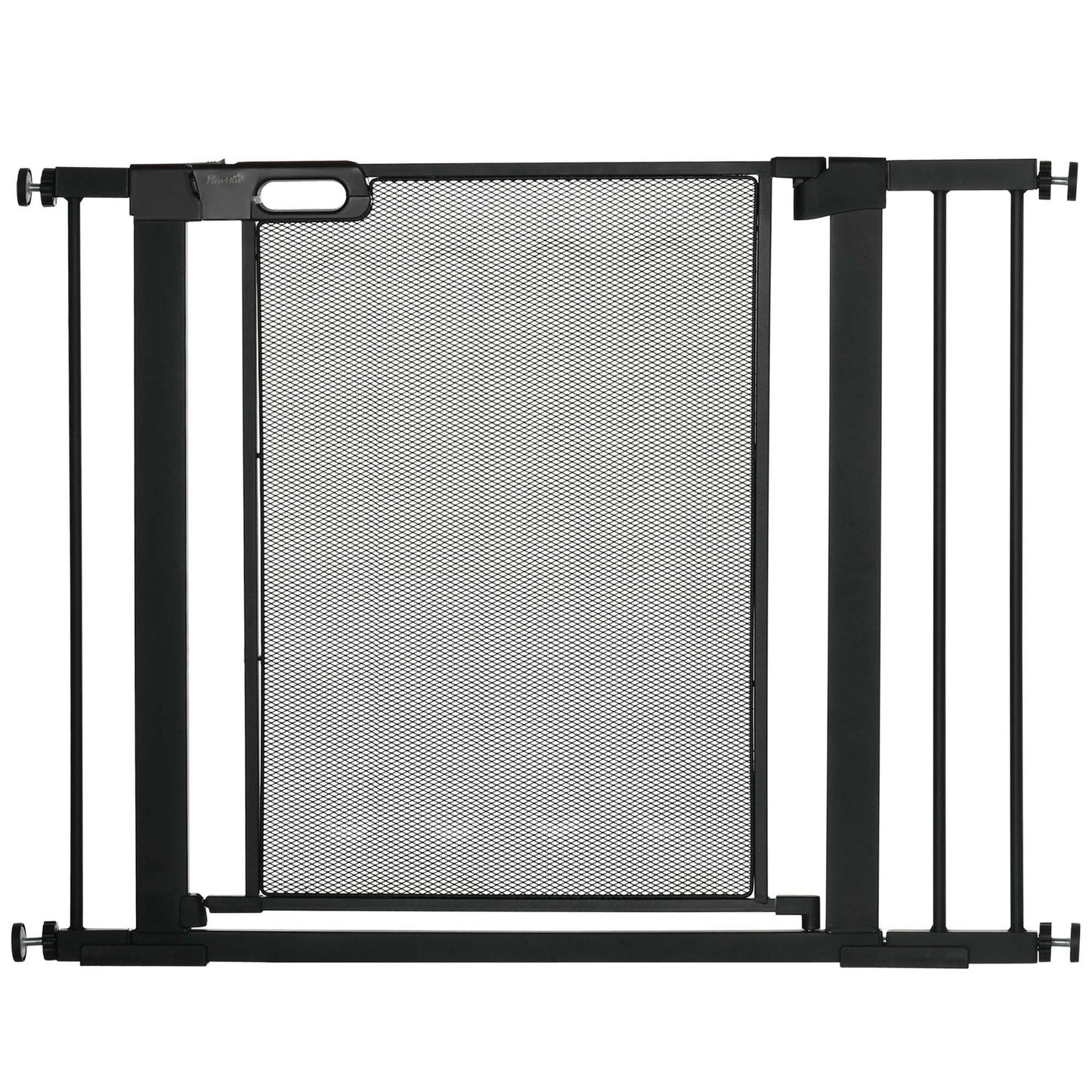 PawHut Barrera de Seguridad para Perros Extensible 75-103 cm Barrera para Escalera Puerta con 2 Extensiones Doble Bloqueo Cierre Automático Negro