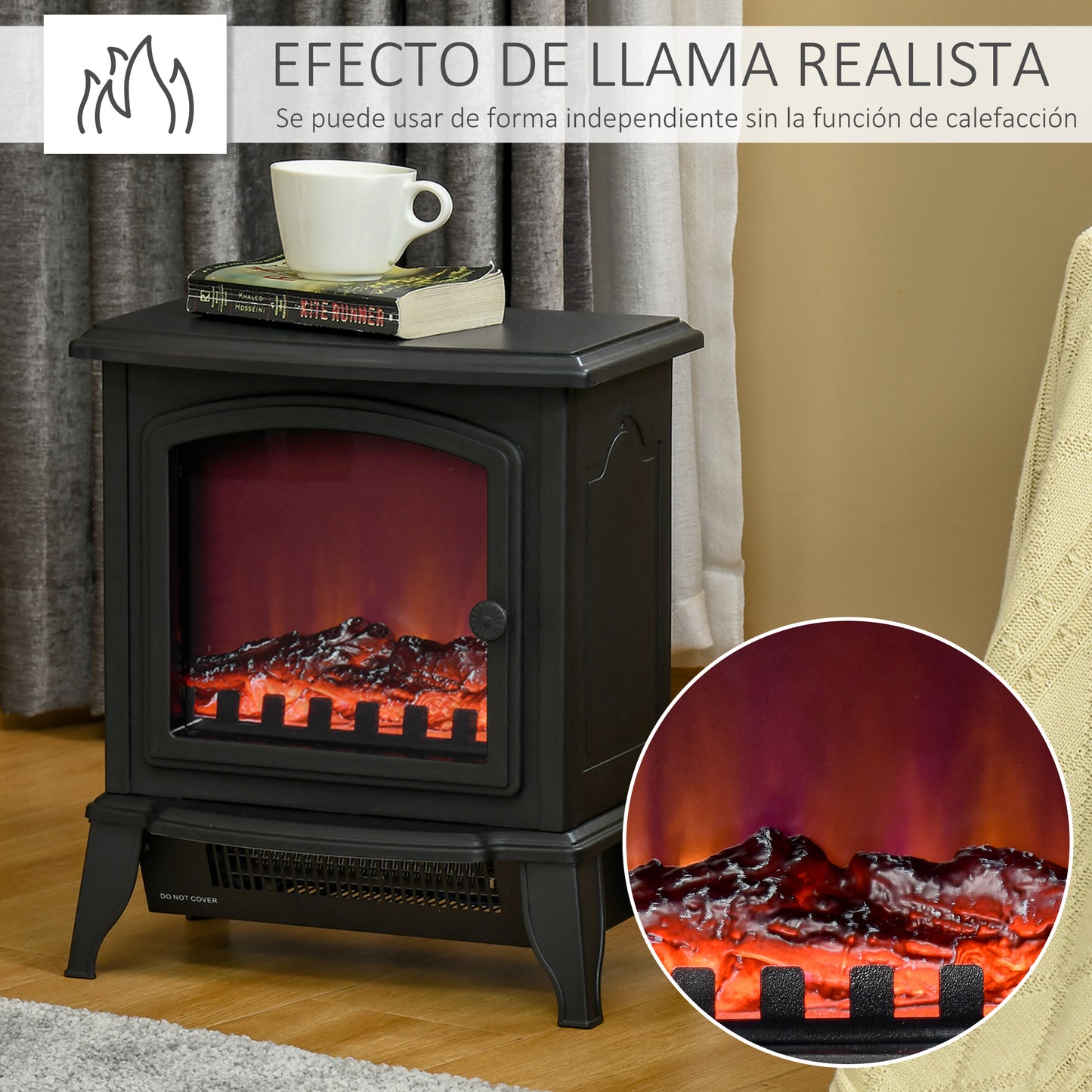 HOMCOM Chimenea Eléctrica Portátil 1000/2000W Chimenea Decorativa con Efecto de Llama Termostato Ajustable y Protección contra Sobrecalentamiento para Salas 20-25 m² 36,5x24x45,5 cm Negro