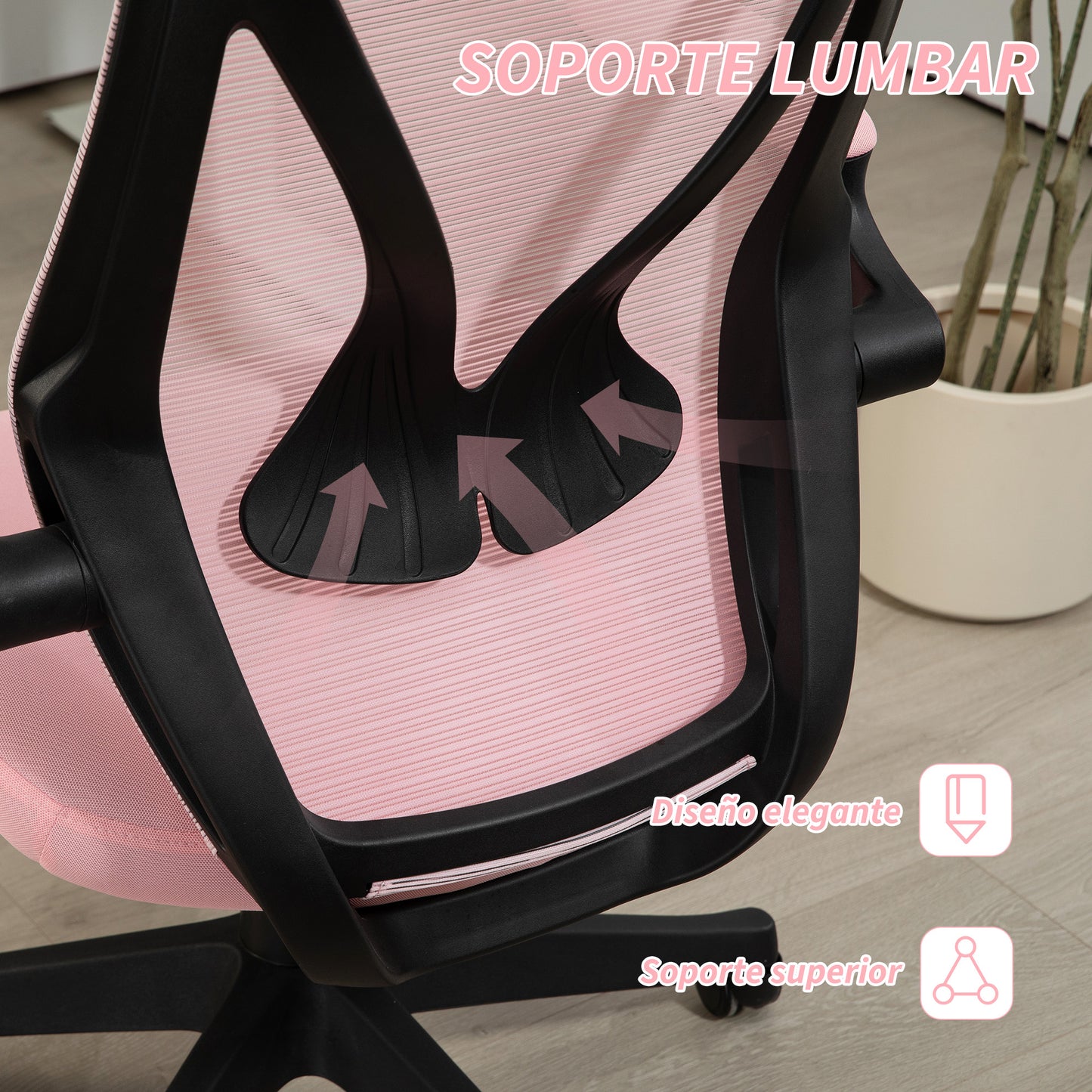 HOMCOM Silla de Escritorio de Malla Silla de Oficina Giratoria con Altura Ajustable Reposabrazos Abatibles y Función de Basculante Silla para Estudio Carga 120 kg Rosa