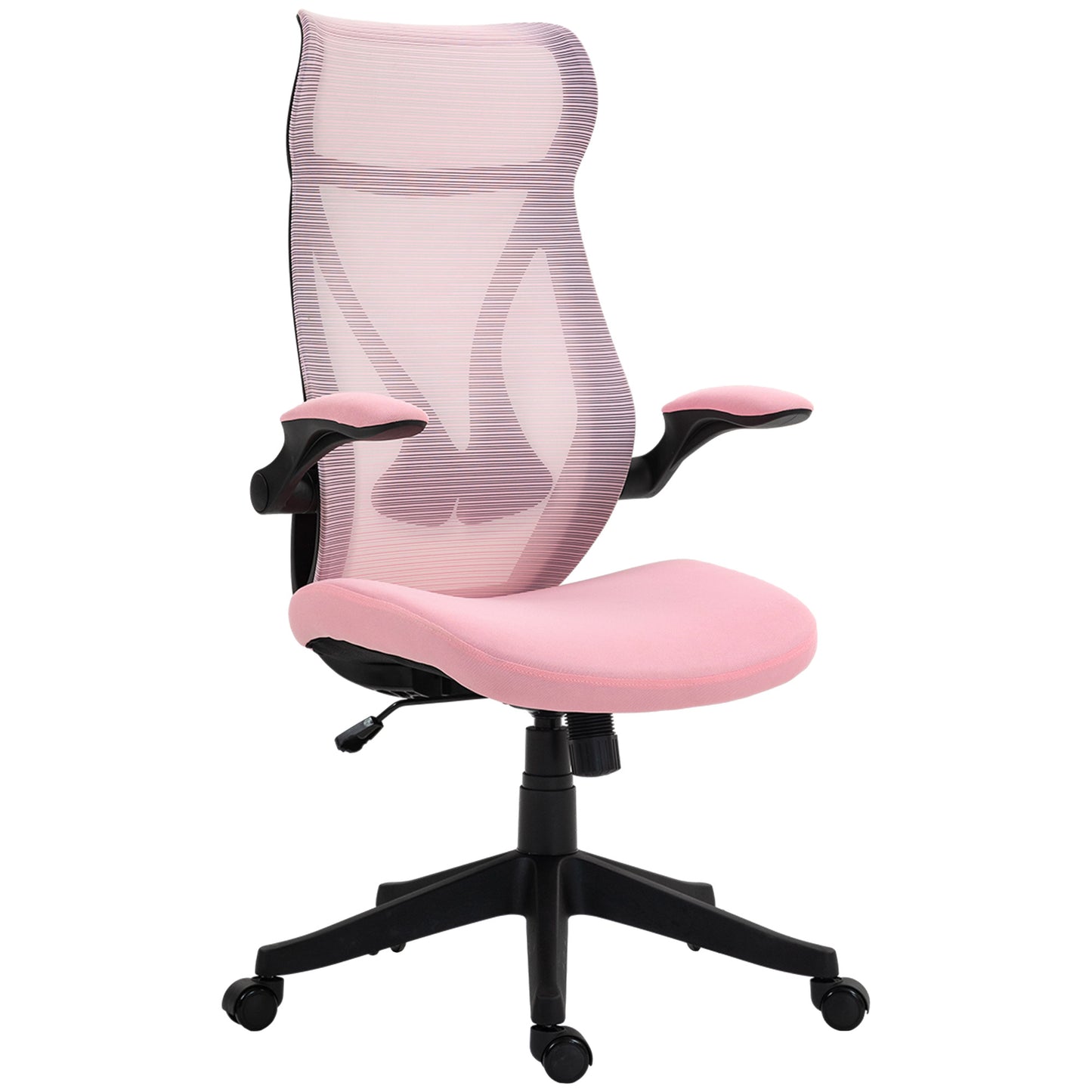 HOMCOM Silla de Escritorio de Malla Silla de Oficina Giratoria con Altura Ajustable Reposabrazos Abatibles y Función de Basculante Silla para Estudio Carga 120 kg Rosa