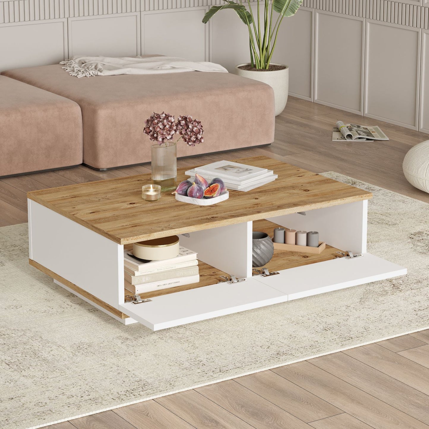 Mesa Mediana Con 2 Puertas - Venprodin - 90 Cm Pino-blanco