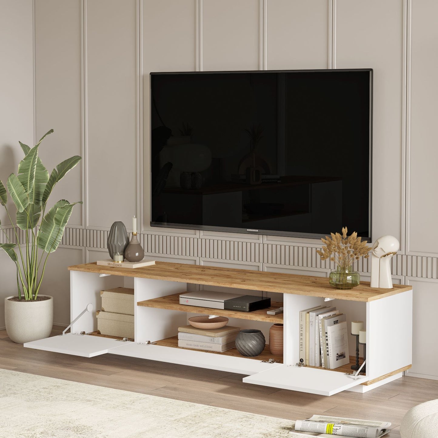 Mueble Elegante Tv Futura - Venprodin -  180 Cm Pino - Blanco