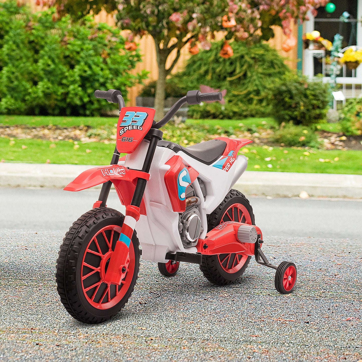 HOMCOM Moto Eléctrica para Niños de +3 Años 12V Moto de Juguete Infantil con 2 Ruedas de Equilibrio Velocidad Máx. 8 km/h Arranque Suave 106,5x51,5x68 cm Rojo