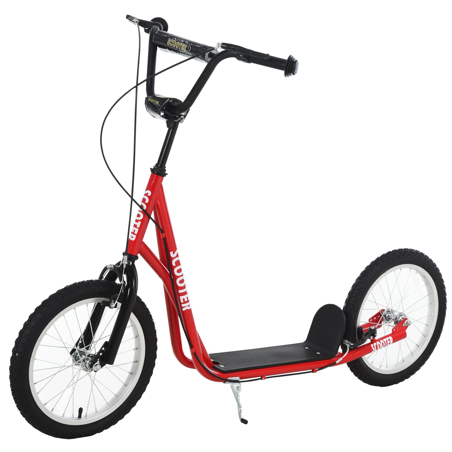 HOMCOM Scooter Patinete para Niños +5 Años y Adolescentes con Manillar Ajustable en Altura 2 Neumáticos de Caucho Inflable con Doble Freno y Ruedas 16" Carga 100 kg 139x58x90-96 cm Rojo