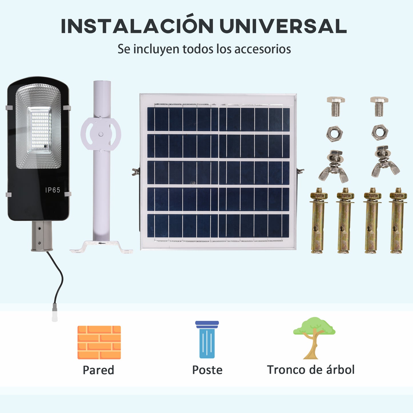 Outsunny Luz Solar Exterior Farola Solar de Pared con 78 LED IP65 Impermeable con Mando a Distancia Luz Ajustable y Temporizador para Jardín Patio Camino 70x36x22 cm Plata