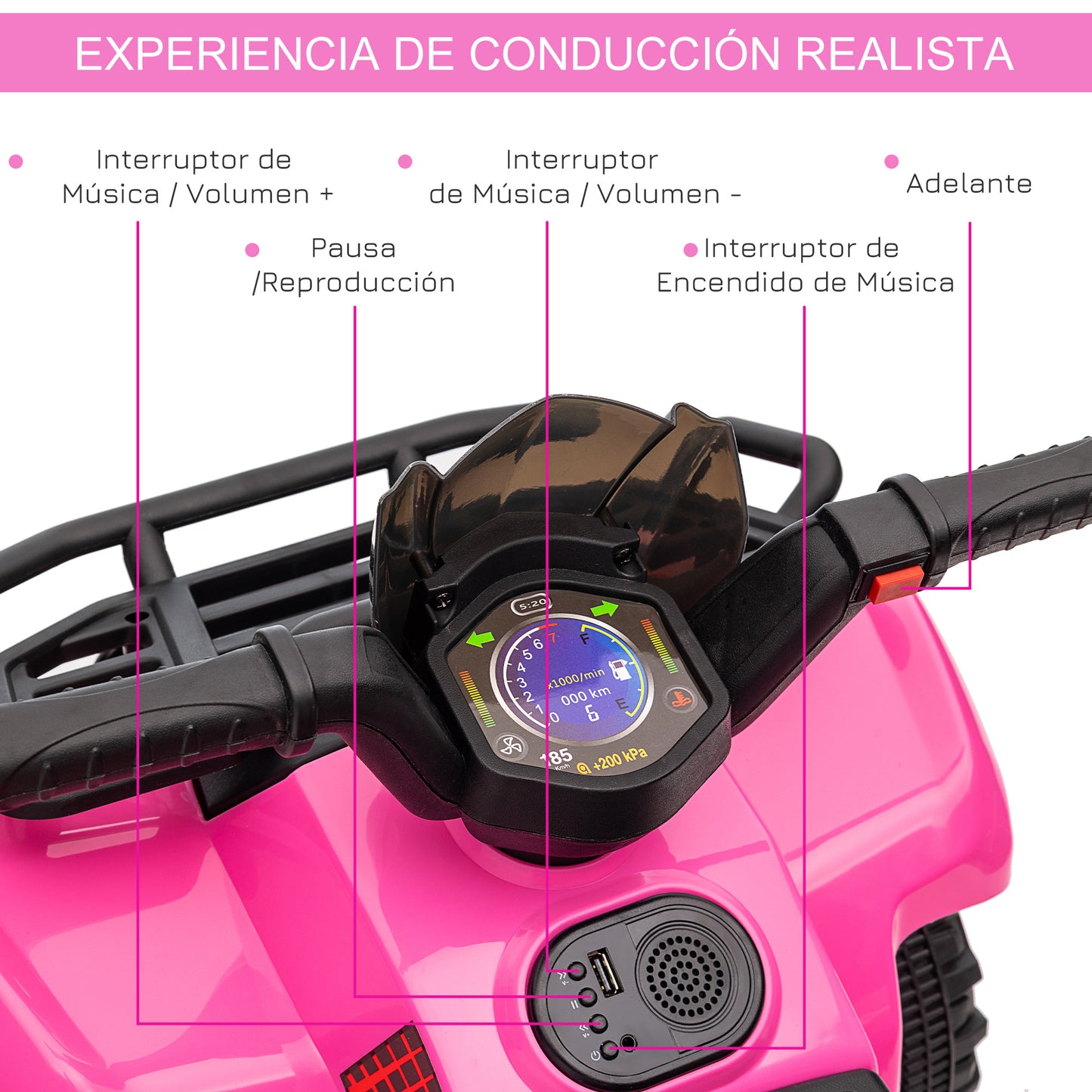 HOMCOM Quad Eléctrico para Niños de +18 Meses Vehículo Eléctrico a Batería 6V Infantil con Velocidad de 2 km/h y Avance 70x42x45 cm Rosa