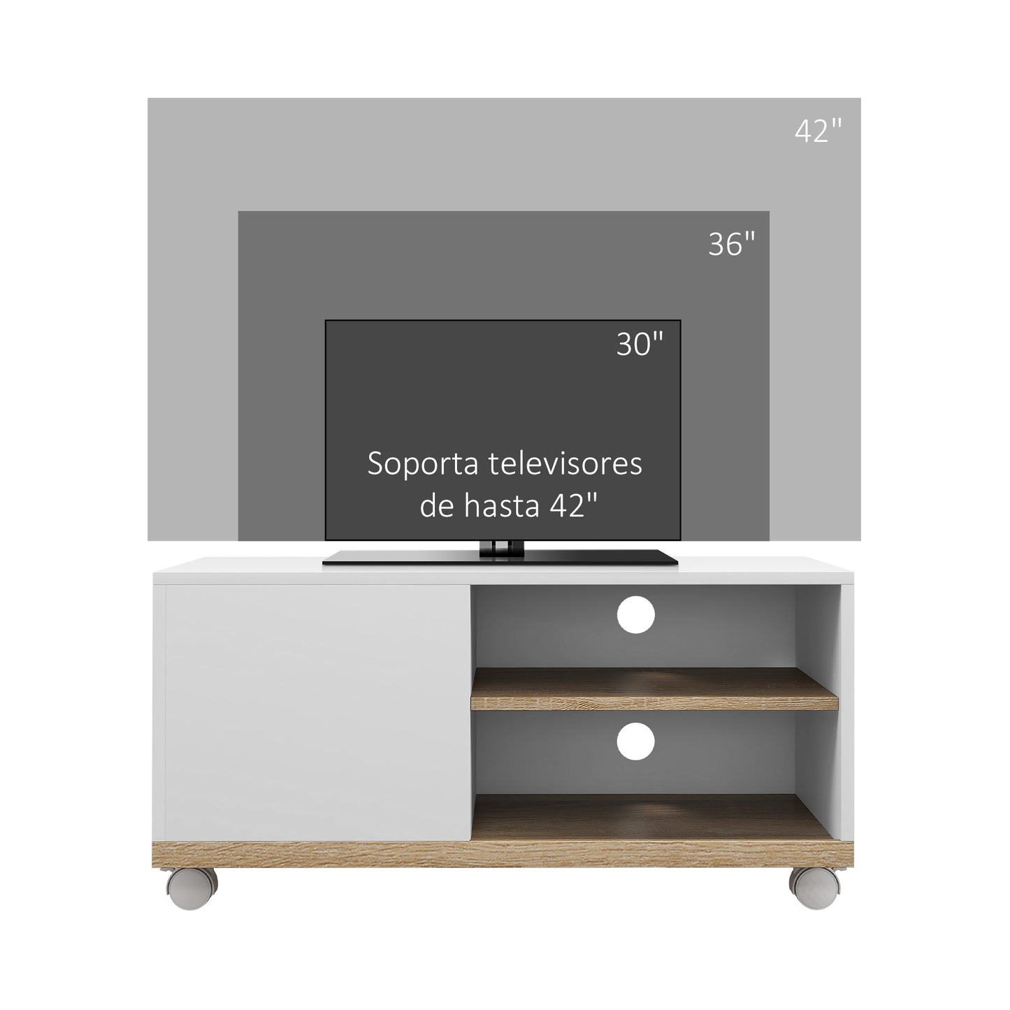 HOMCOM Mueble TV de Salón Moderno con Ruedas Mesa para Televisores de 42 Pulgadas Módulo TV con 1 Puerta y 2 Estantes de Almacenamiento 80x45x39,5 cm Blanco