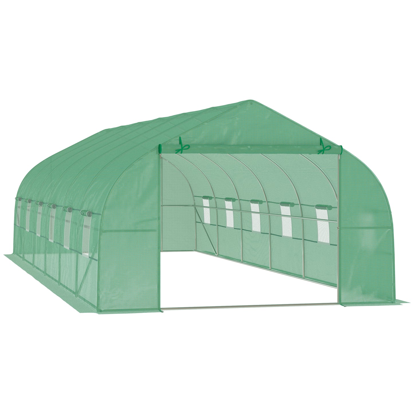 Outsunny Invernadero de Exterior Invernadero de Túnel 8x3x2 m Invernadero de Jardín con 12 Ventanas y Puerta Enrollable para Cultivo Plantas Tomates Verduras Acero y PE 140 g/m² Verde