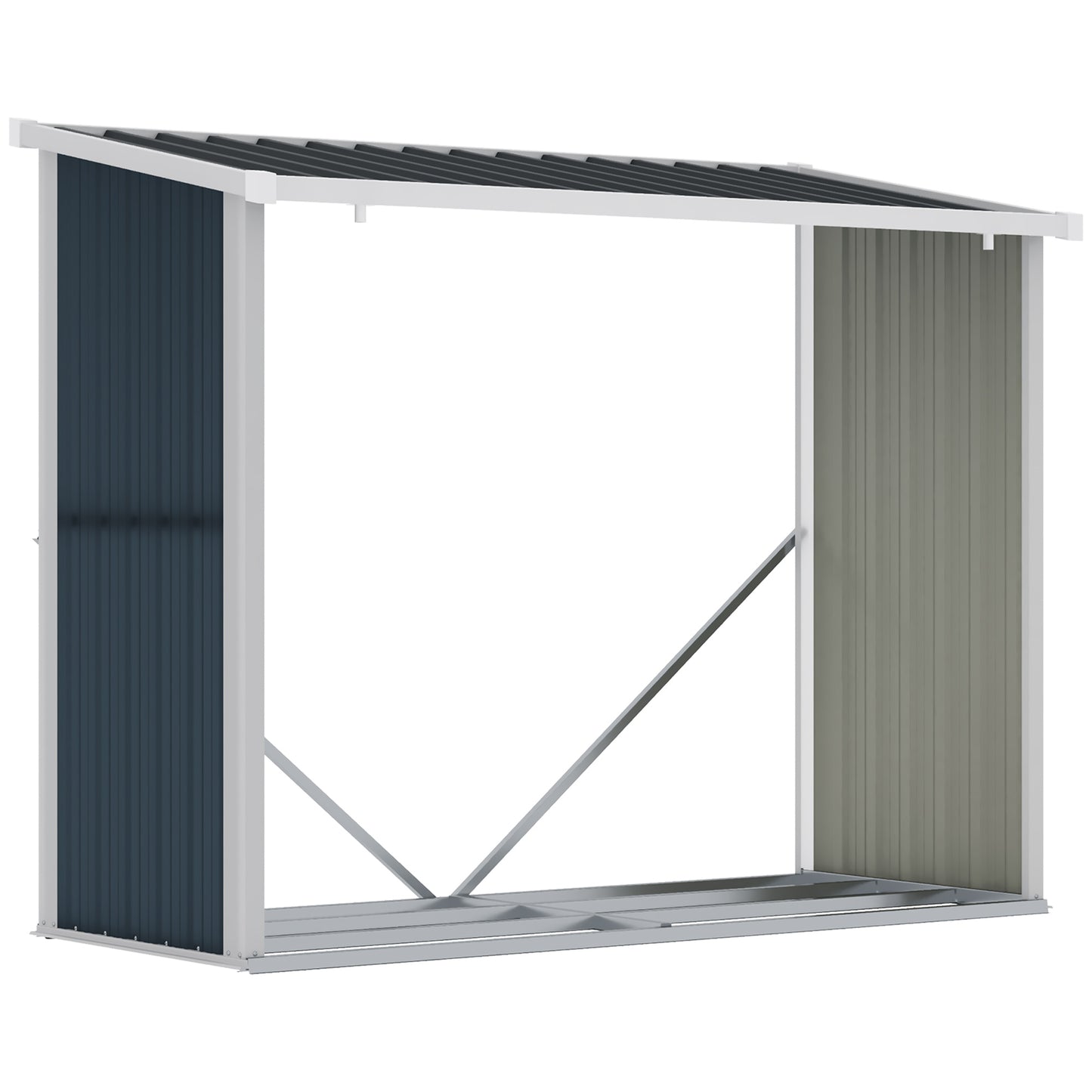 Outsunny Casetilla para Leña Acero Galvanizado Cobertizo Leñero de Almacenamiento de Troncos con Techo Inclinado para Jardín Terraza Exterior 185x84x133,5/148,5 cm Gris