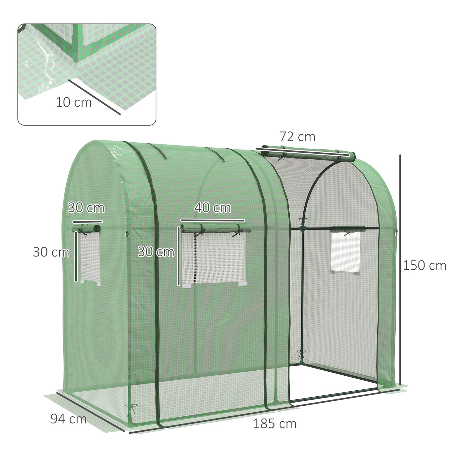 Outsunny Invernadero de Jardín Invernadero Resistente con 4 Ventanas 2 Puertas Enrollables con Cremallera Anti-UV para Cultivo de Plantas Flores Tomates en Terraza Patio 185x94x150 cm Verde