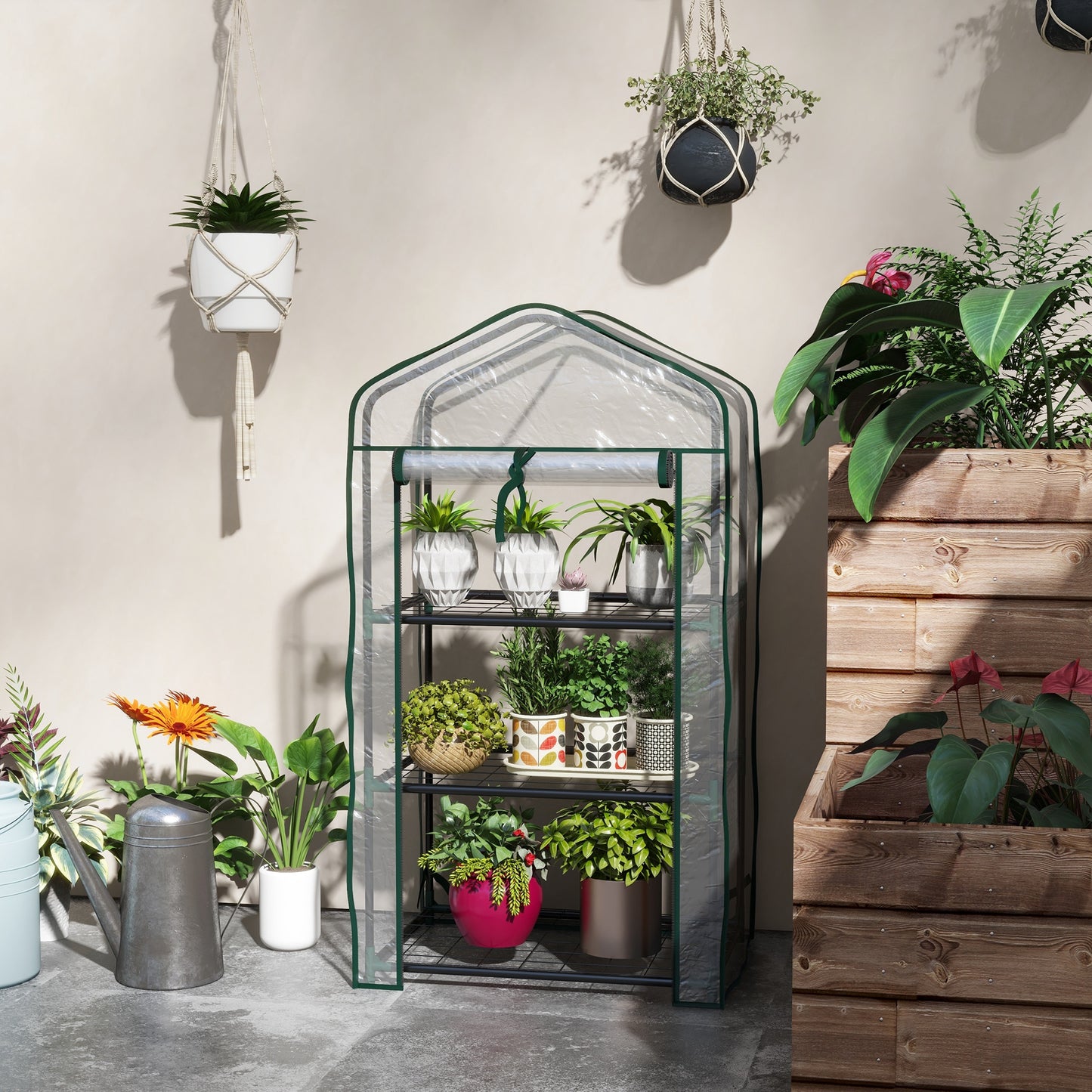 Outsunny Invernadero de Jardín de 3 Niveles Invernadero de Terraza con 3 Estantes 1 Puerta con Cremallera para Cultivo de Plantas Flores Verduras 59x39x127 cm Transparente