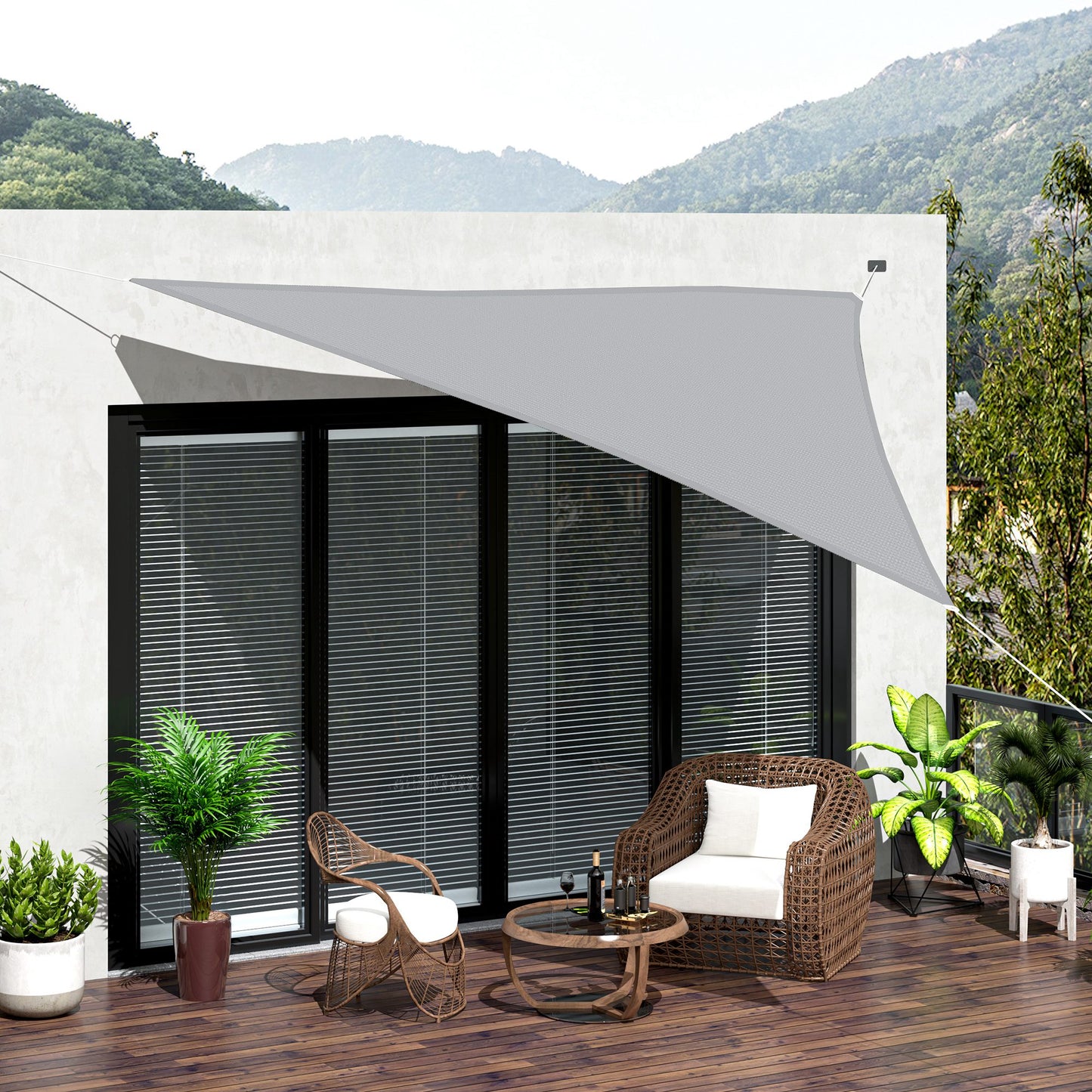 Outsunny Toldo Vela Triangular 5x5x5m Vela de Sombra para Terraza Jardín Camping Resistente al Agua Protección UV Poliéster Color Gris