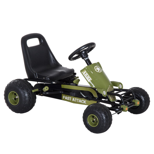 HOMCOM Go Kart Coche de Pedales Racing Deportivo con Asiento Ajustable Embrague y Freno para Niños 3-6 Años Carga 35kg 99x65x56cm Marco Acero Negro y Verde