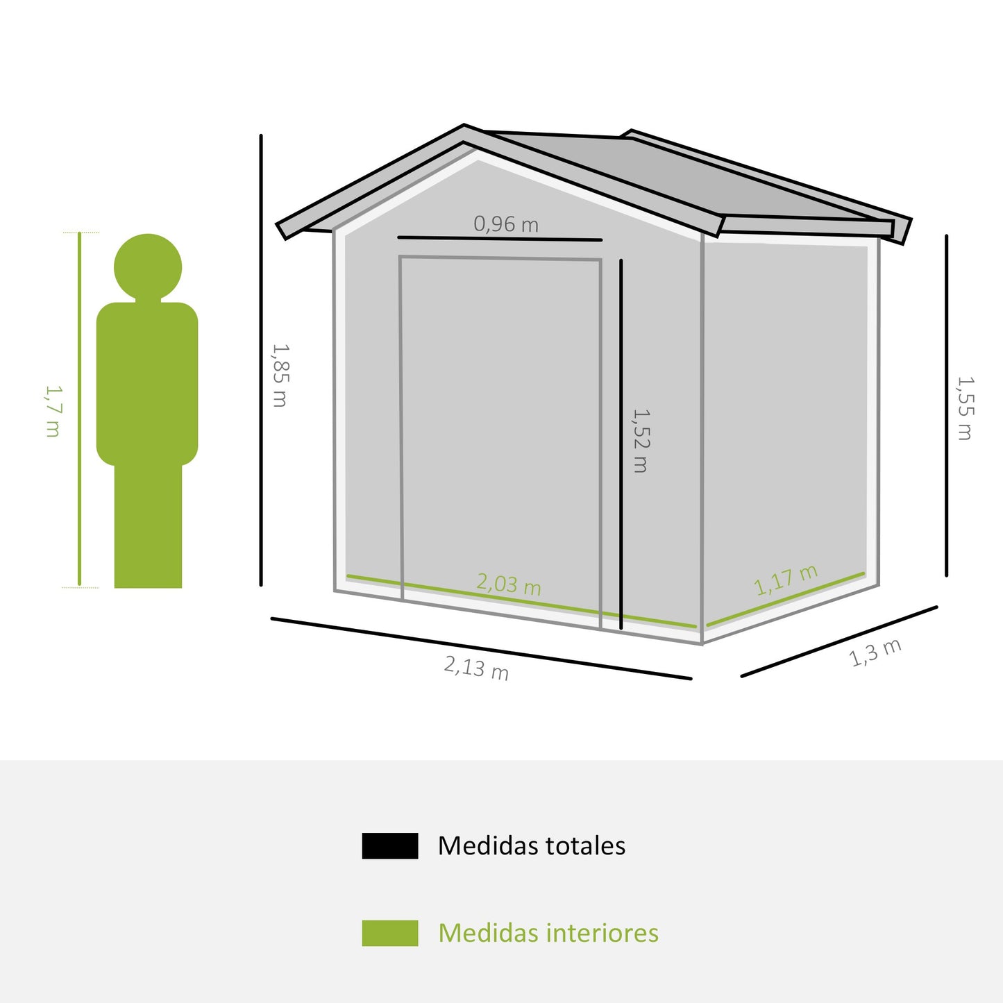 Outsunny Cobertizo de Jardín con Base 213x130x185 cm Caseta de Jardín Exterior con 2 Puertas Correderas y 4 Ventanas para Almacenamiento de Herramientas Caqui