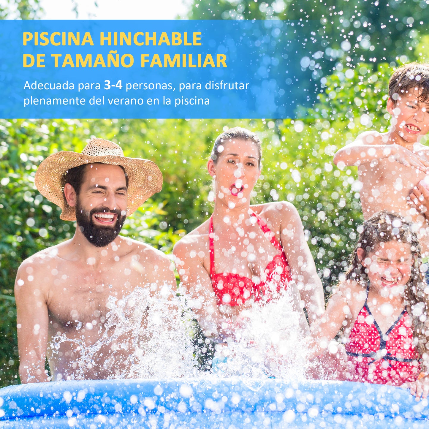 Outsunny Piscina Hinchable Redonda 4,000 Litros Ø274x76 cm Piscina Inflable Familiar para 3-4 Personas con Inflador de Mano para Jardín Patio Exterior Azul