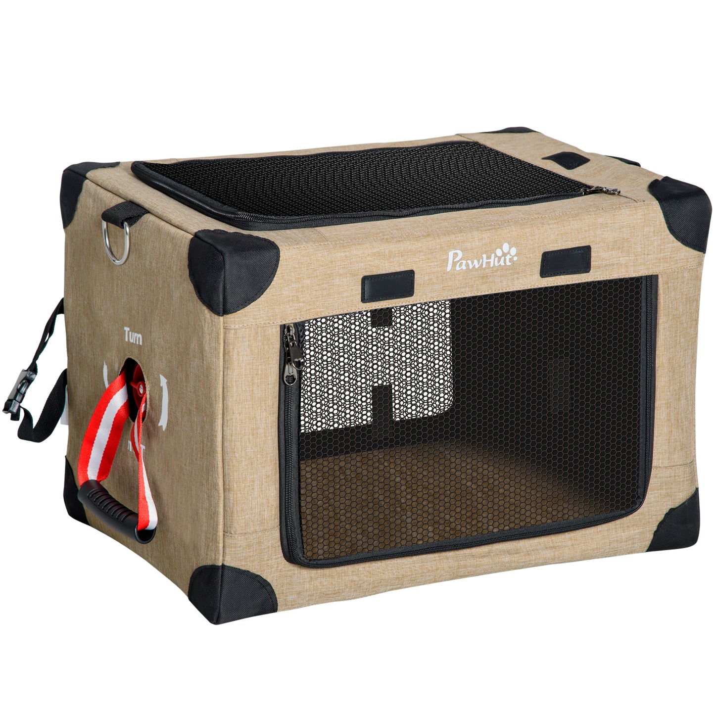 PawHut Transportín Mochila para Gatos Perros Pequeños Bolsa de Transporte para Mascotas Plegable con Cojín Extraíble y Correa de Transporte Ajustable para Viaje 48,5x33,5x33 cm Caqui