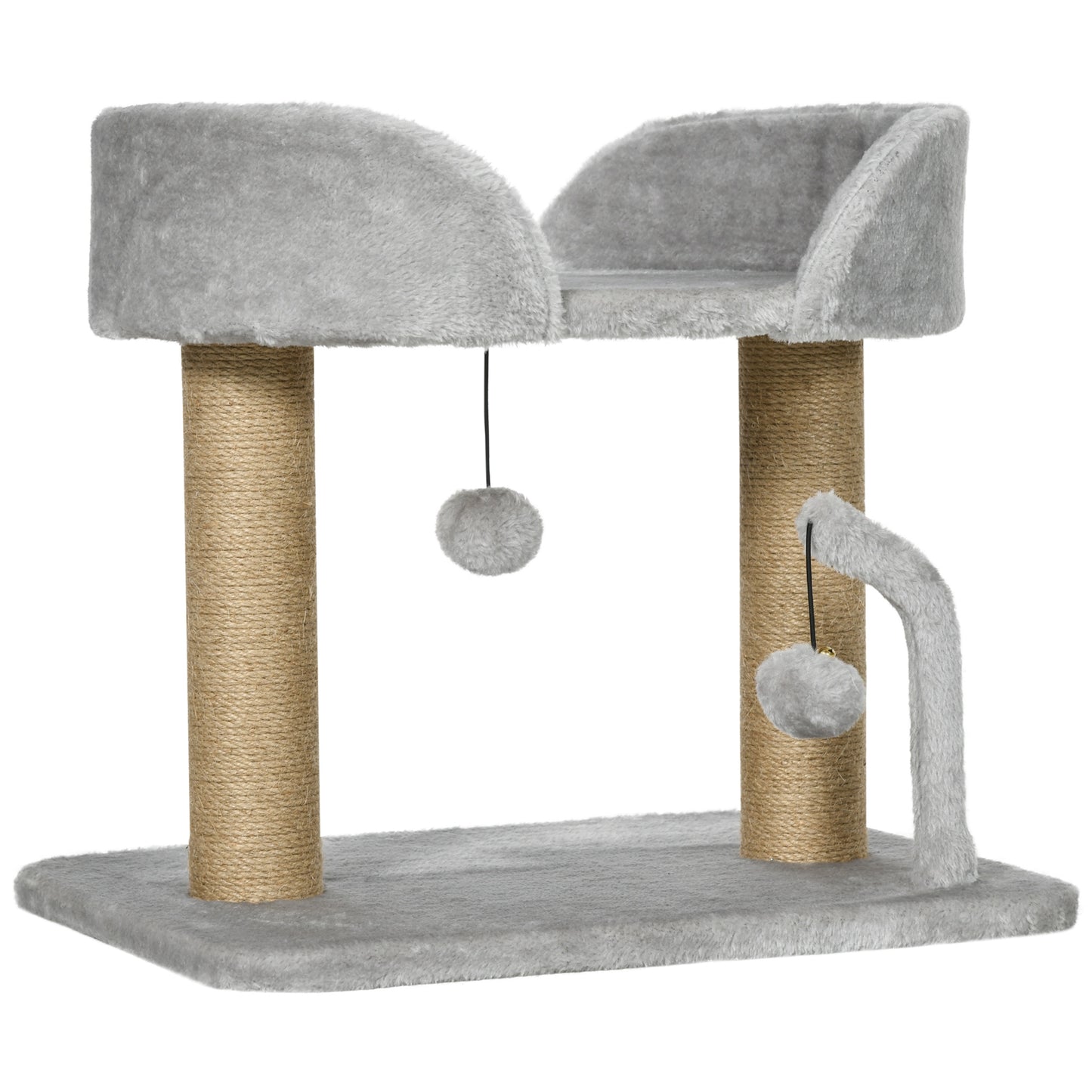 PawHut Árbol Rascador para Gatos Pequeños Altura 42 cm Árbol para Gatos con Nido Bolas Colgantes y Postes de Sisal 48x38x42 cm Gris Claro