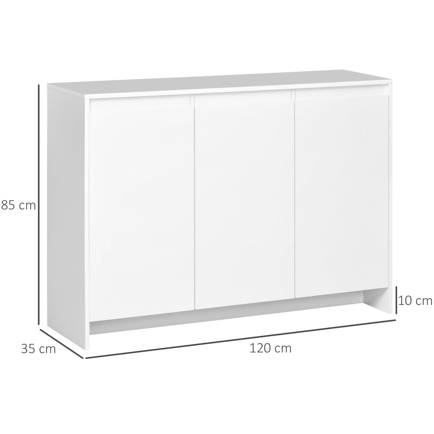 HOMCOM Aparador de Cocina Moderno Mueble Aparador con 3 Puertas Estantes Ajustables y Cierre Suave Soporte para Televisores 120x35x85 cm Blanco