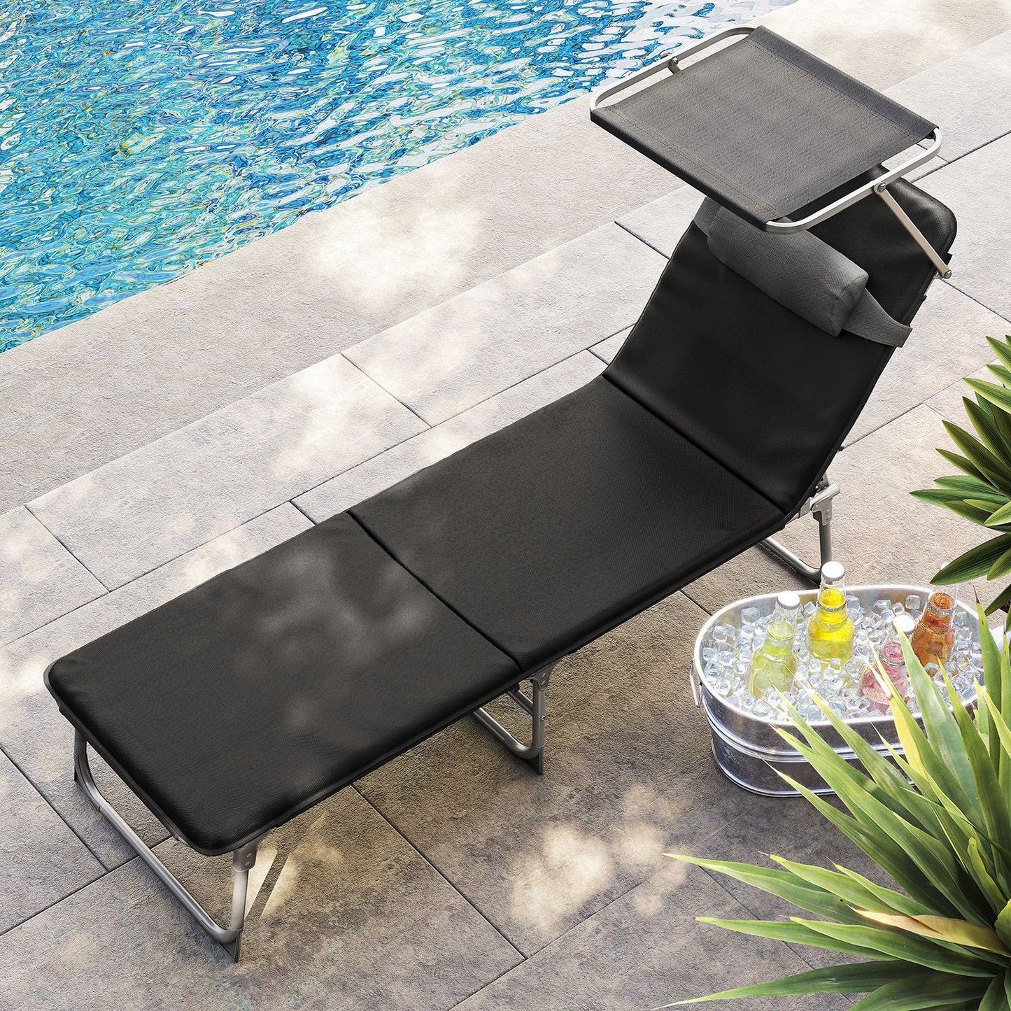 Tumbona Reclinable 53 x 193 x 29,5 cm Negro-SONGMICS