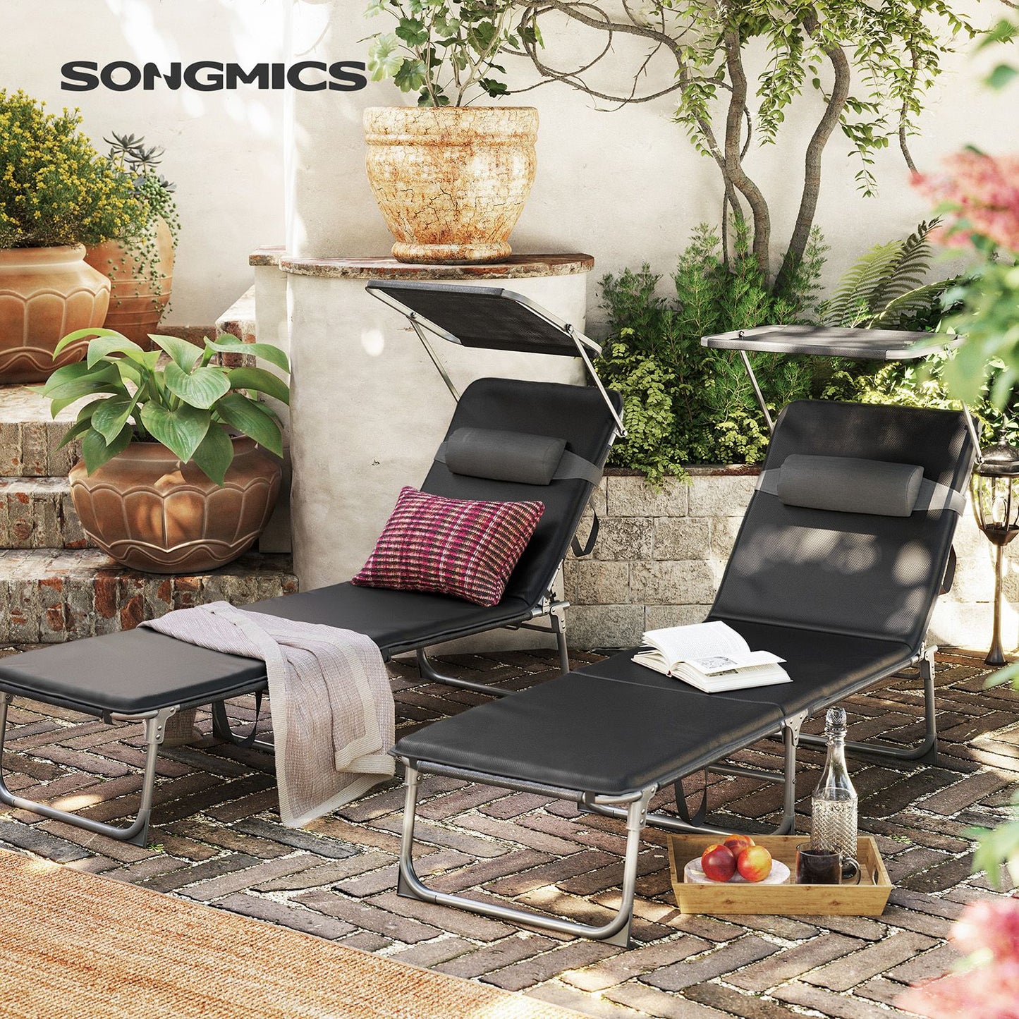 Tumbona Reclinable 53 x 193 x 29,5 cm Negro-SONGMICS