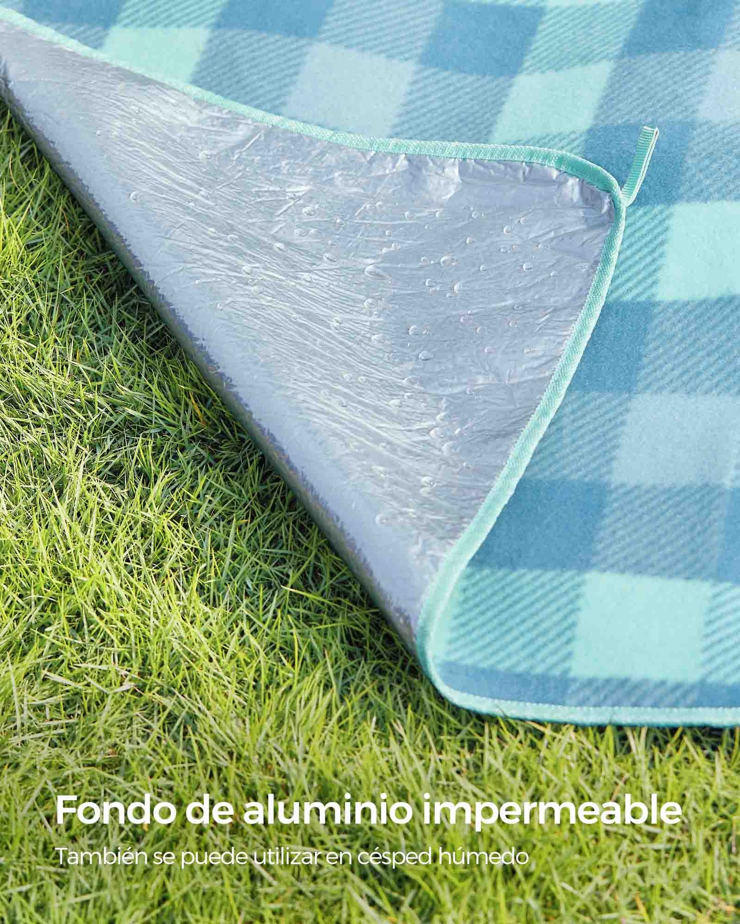 Manta de Picnic 200 x 200 cm Impermeable Plegable y Portátil Verde y Azul-SONGMICS