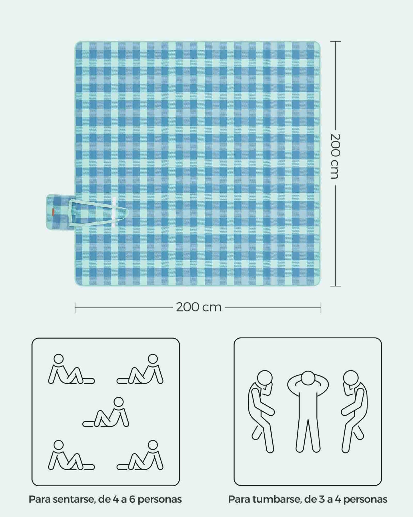 Manta de Picnic 200 x 200 cm Impermeable Plegable y Portátil Verde y Azul-SONGMICS