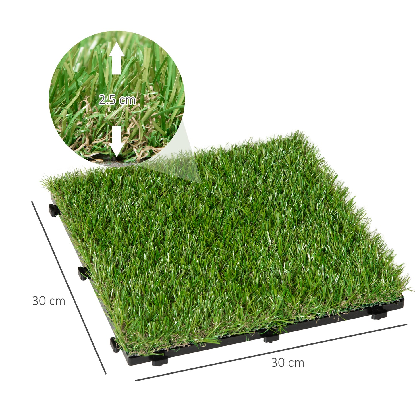 Outsunny Césped Artificial 30x30 cm 10 Piezas con Altura de Hierba 25mm Alta Densidad de 6500 Tipo Alfombra o Estera de Hierba Sintética de Exterior para Jardín y Terraza Verde